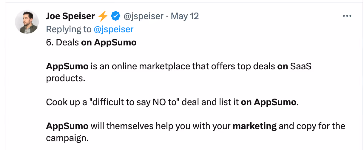 Tweet about importance of communicating with AppSumo Content Team for Assistance