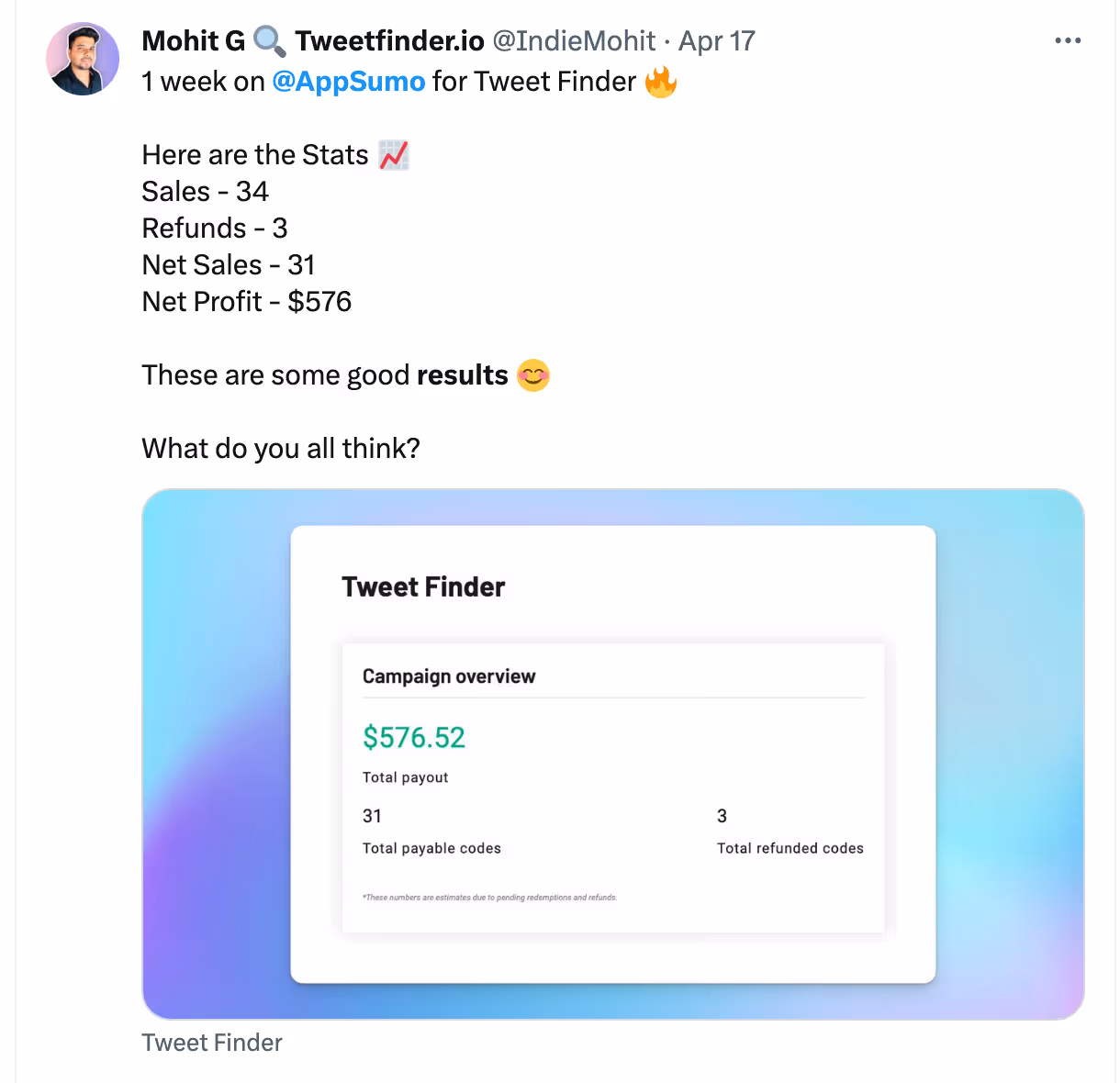 Tweet about AppSumo free marketing
