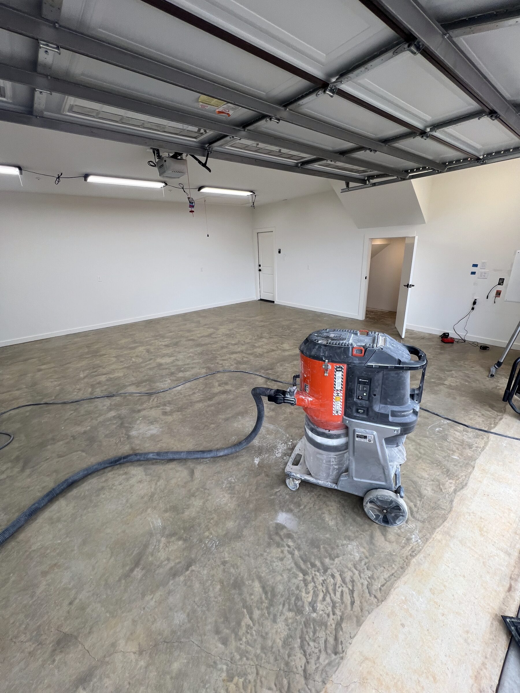 The concrete slab before we prepped and coated it