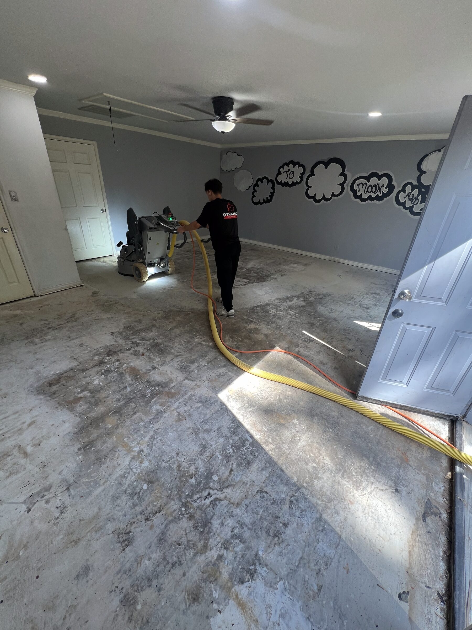The concrete slab before we prepped and coated it