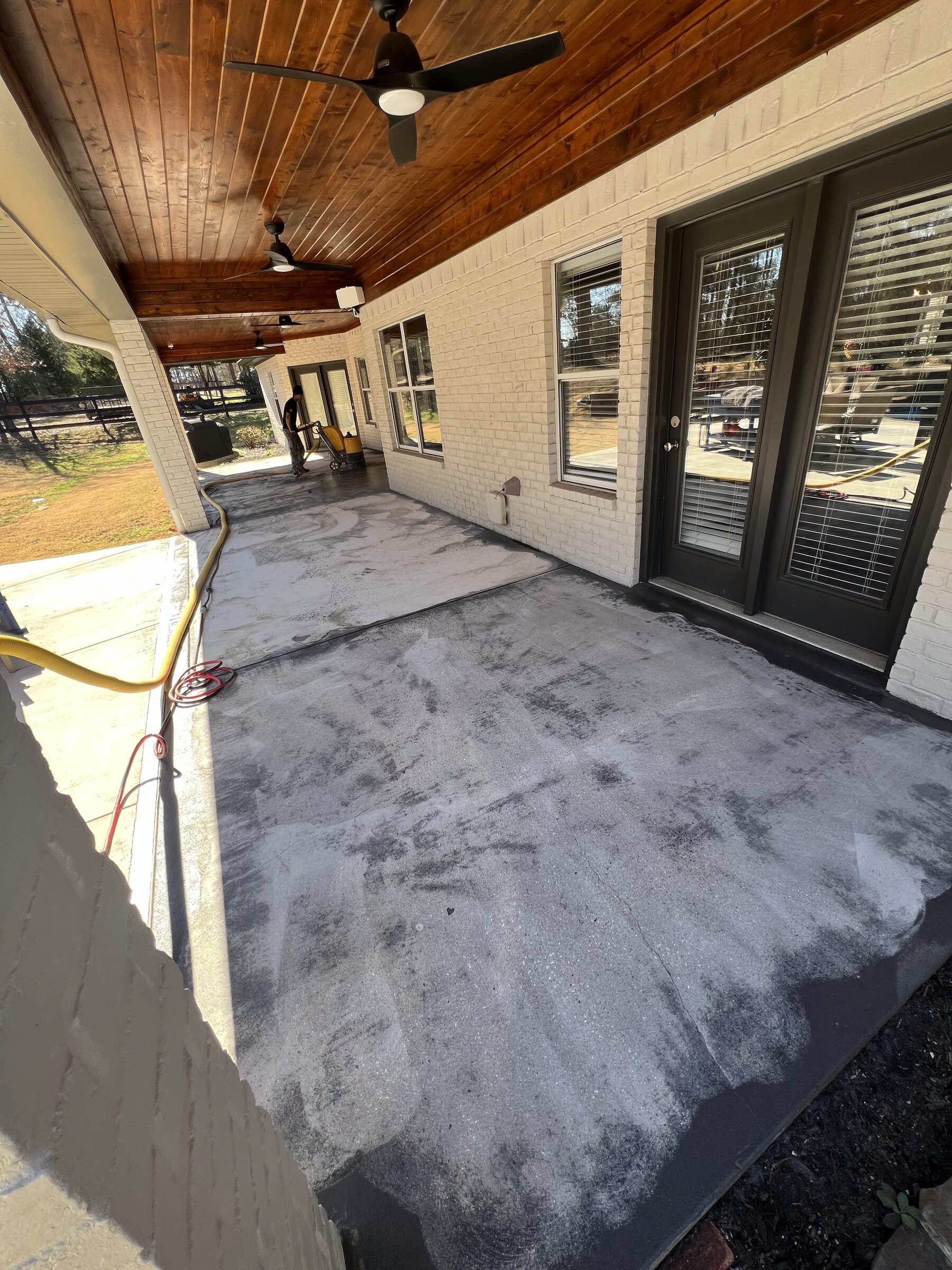 The concrete slab before we prepped and coated it