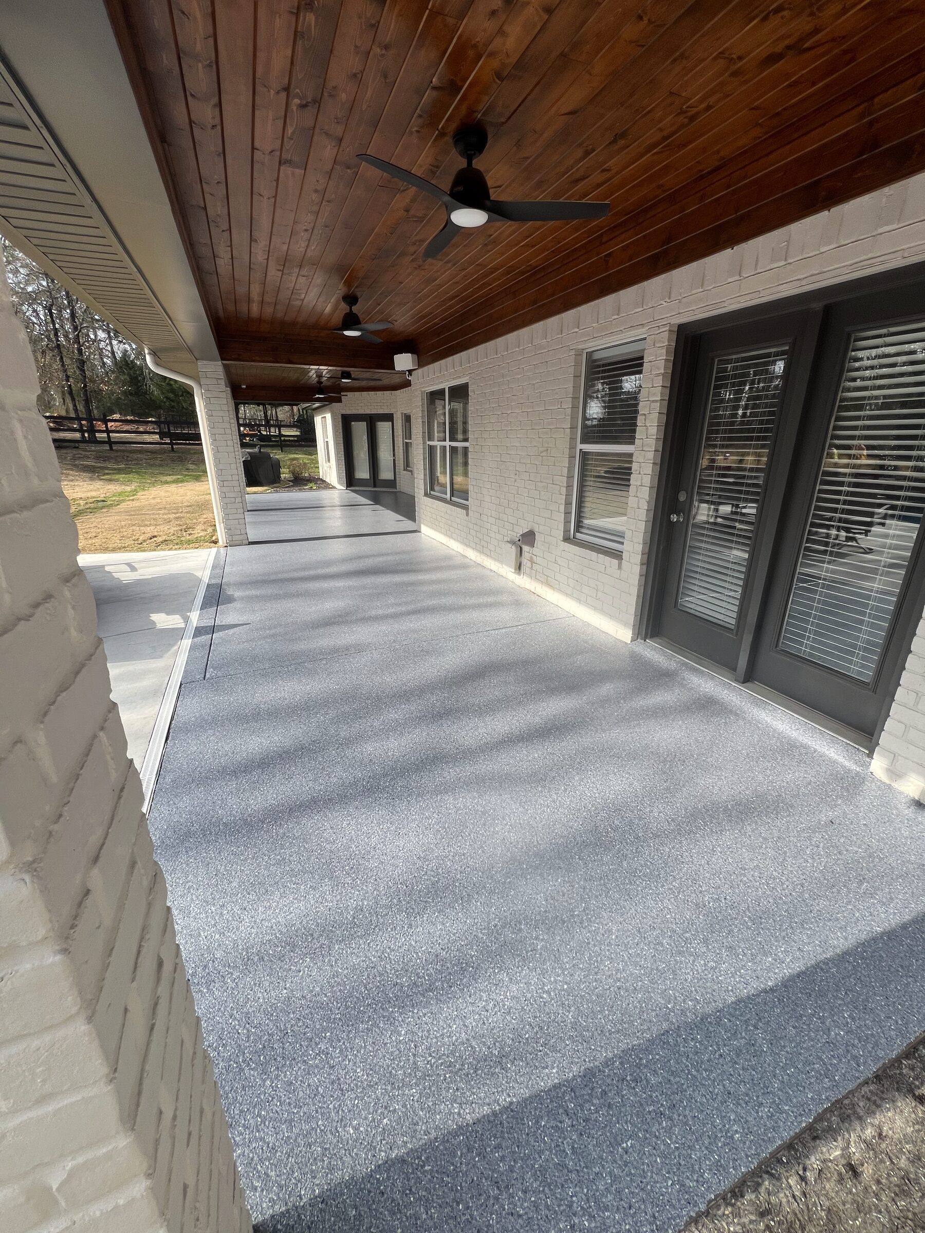 Covered back porch, grey flake