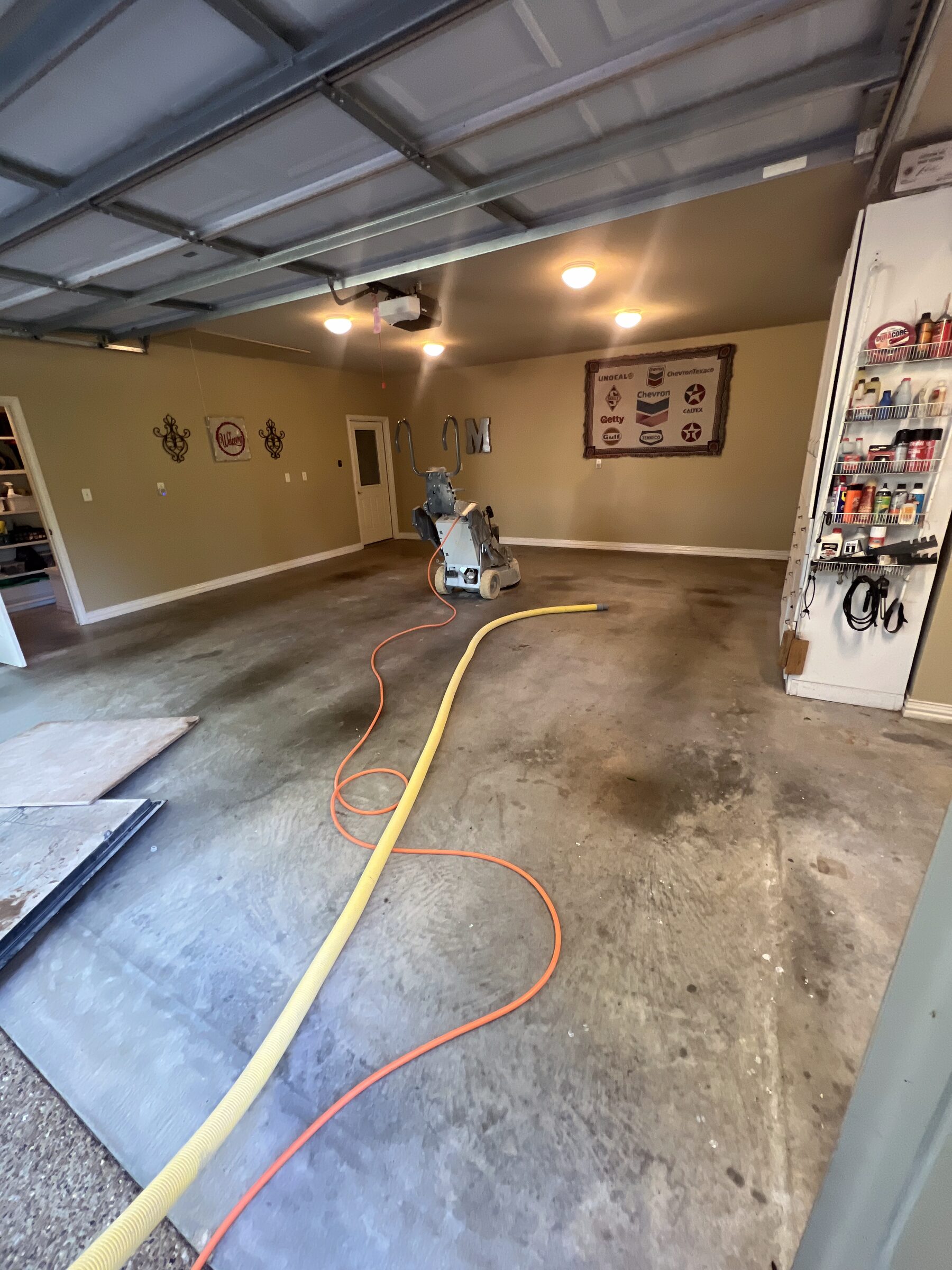 The concrete slab before we prepped and coated it