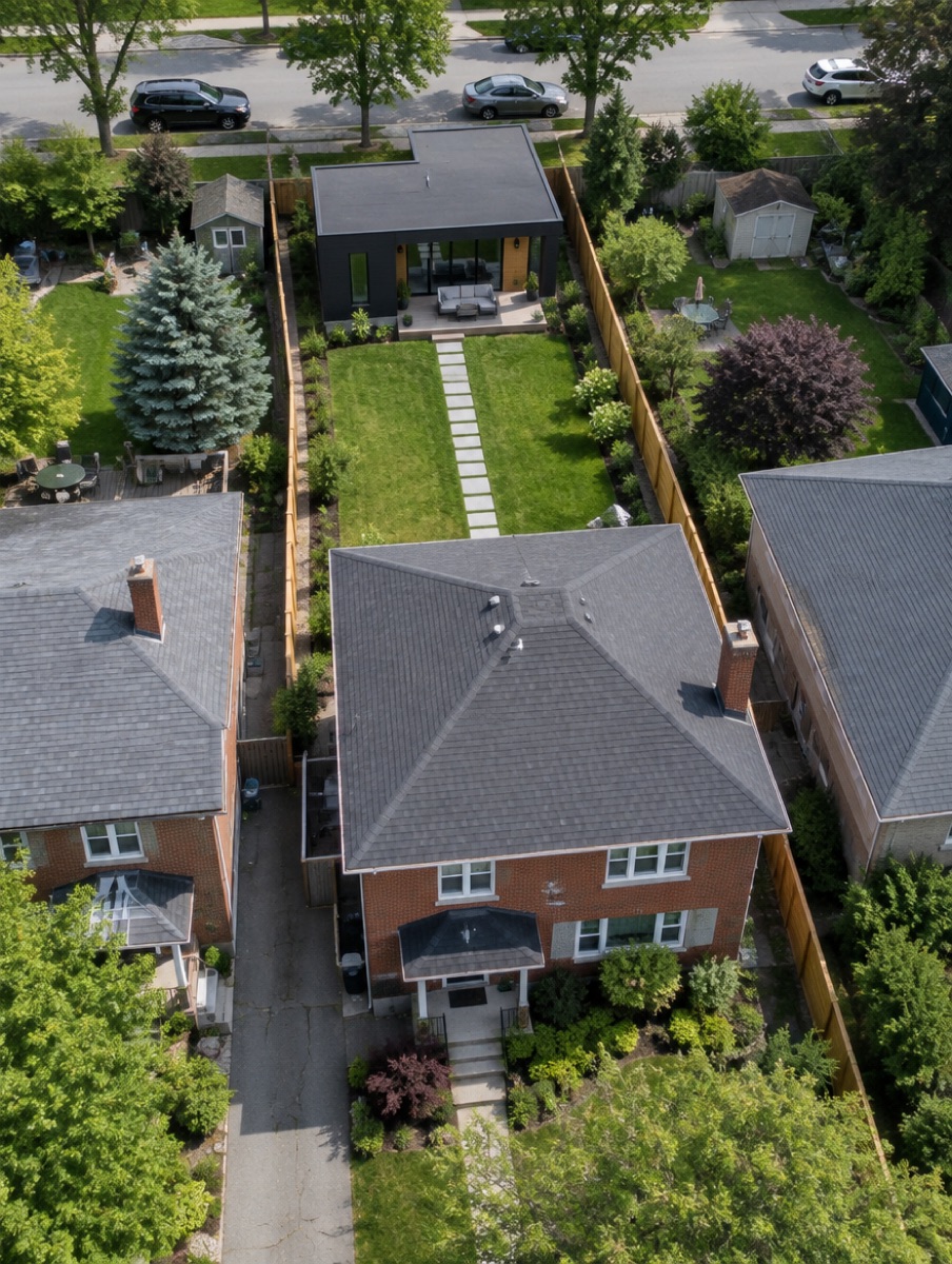 Two-storey laneway home facing a public lane
