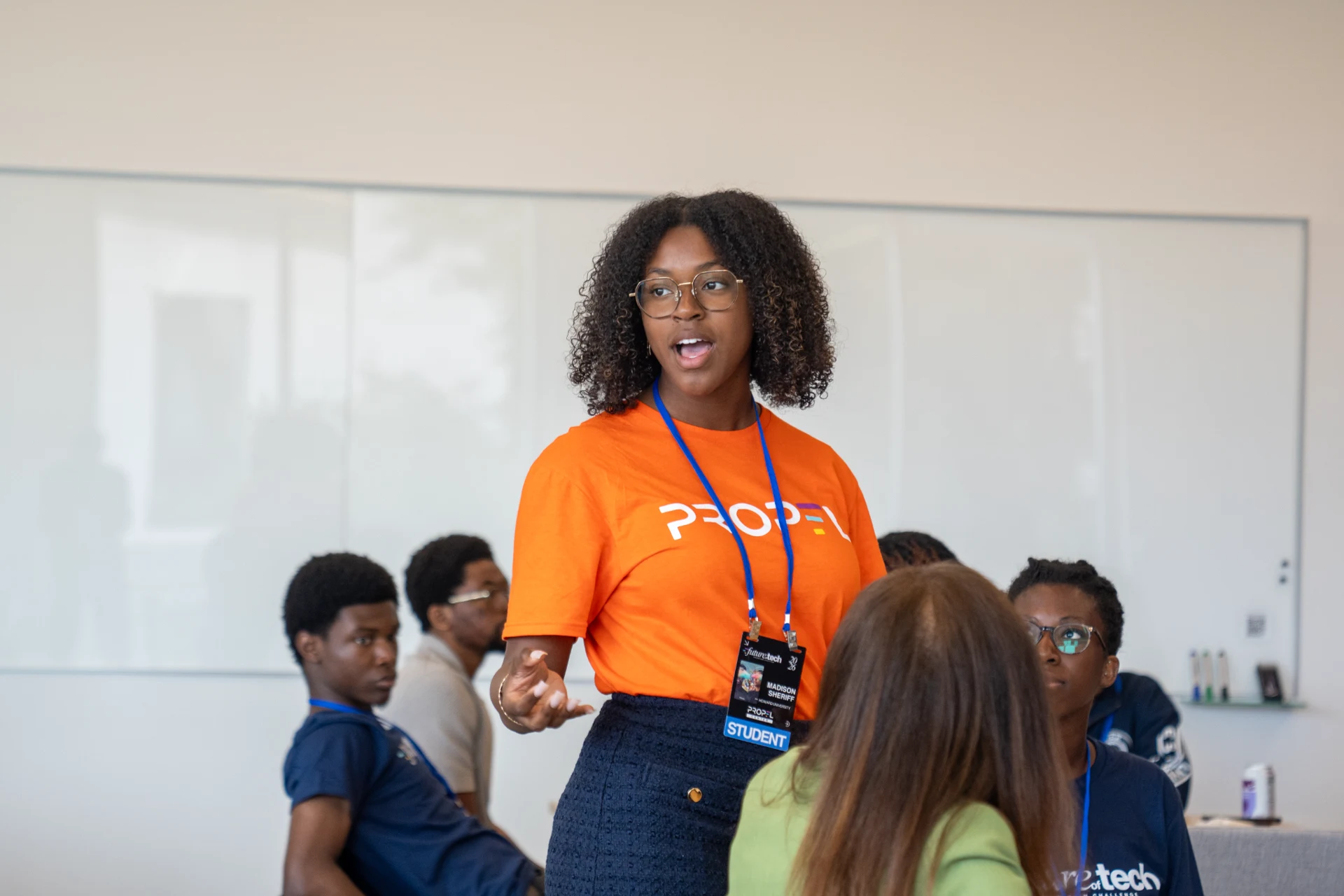 A student sharing her ideas