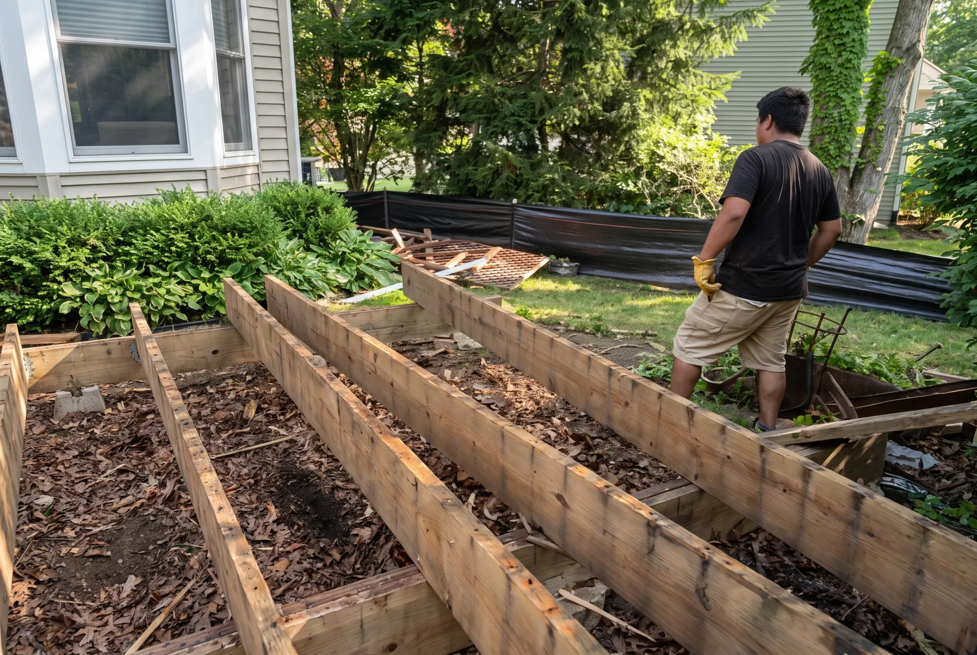 Existing structure being taken down at the start of a gut renovation
