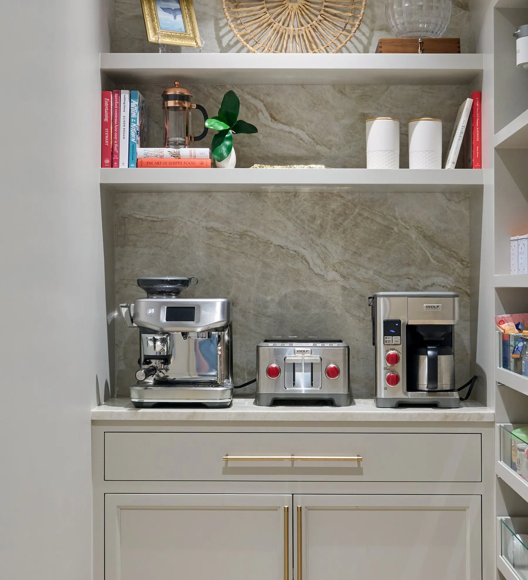 Built-in coffee station and shelving added during a renovation