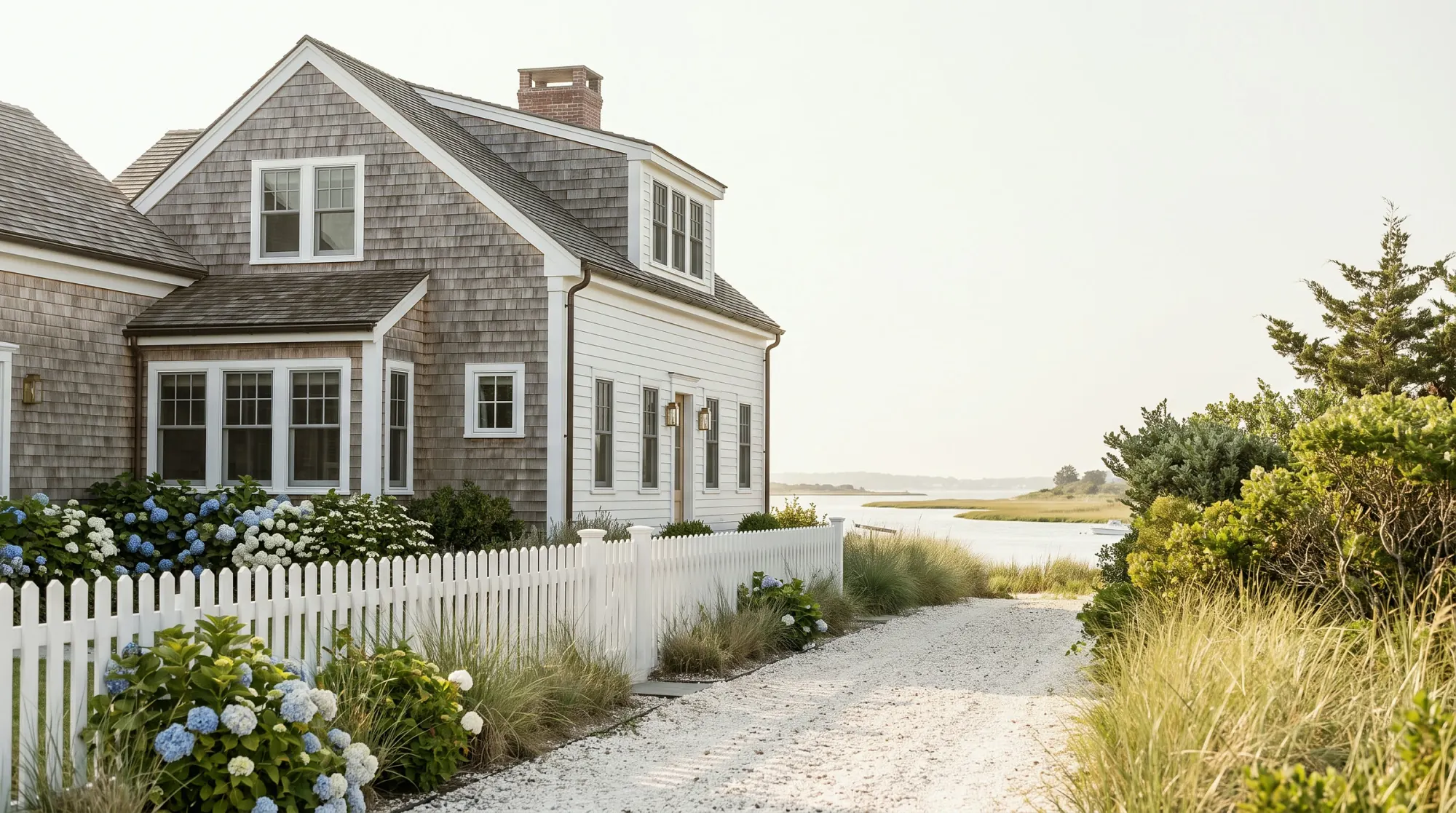 Shingled house with a white picket fence, the kind of house typical of Fairfield.