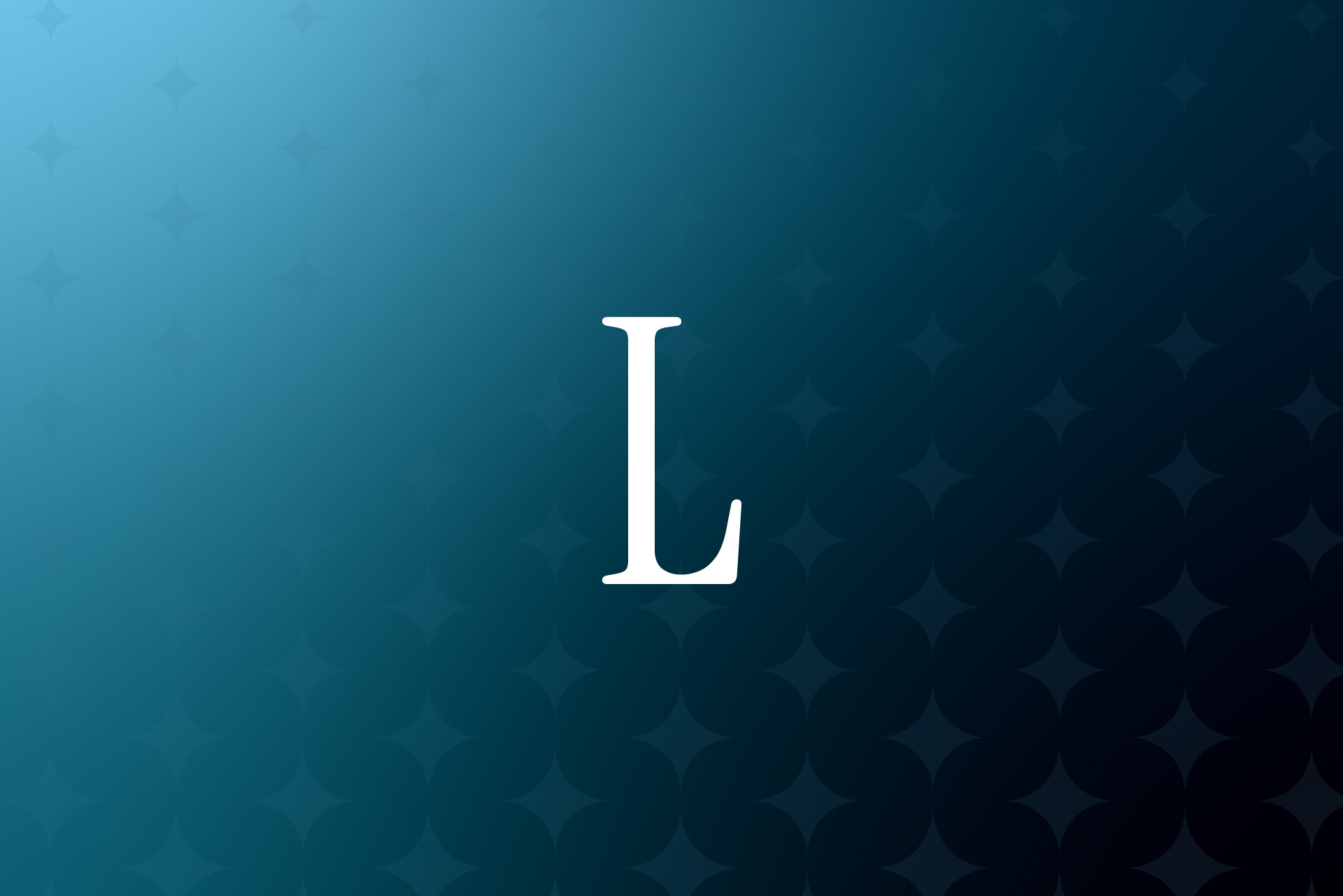 White uppercase letter L centered on a gradient blue background with a subtle pattern of star shapes.
