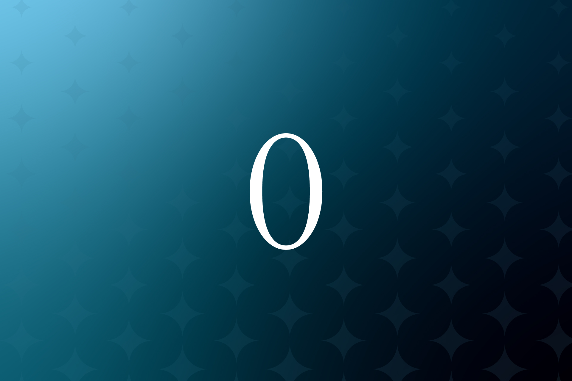 White uppercase letter O centered on a teal to dark blue gradient background with a subtle pattern of star-like shapes.