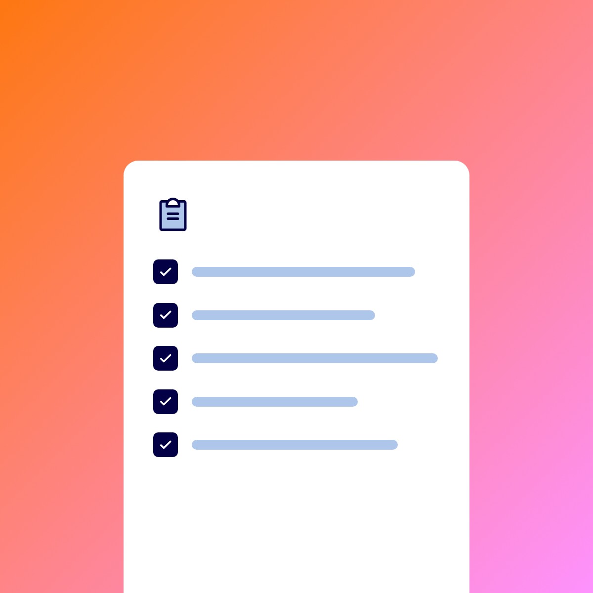 Orange-to-pink gradient with a checklist card, representing the five changes in the UM playbook