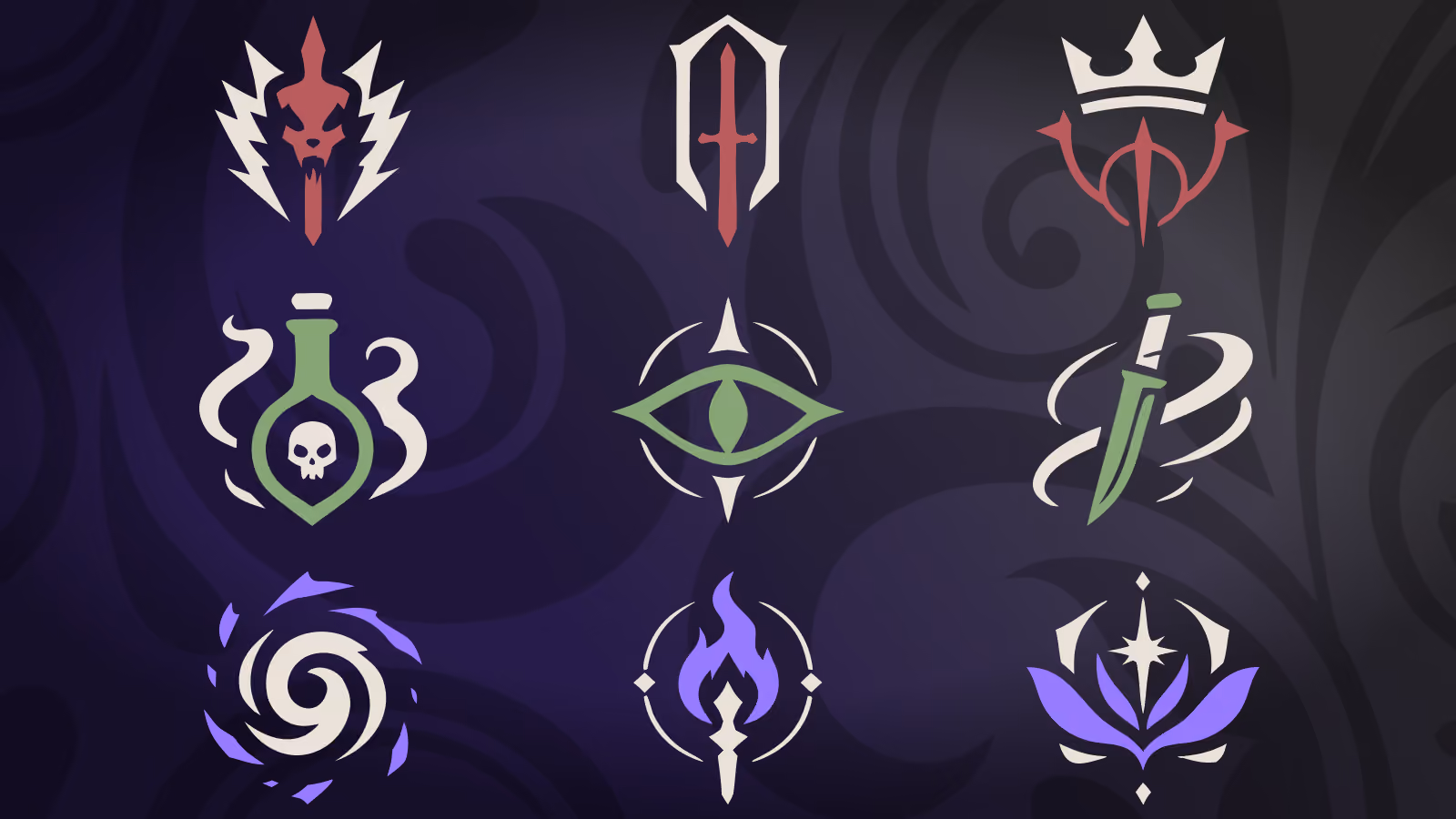 The icons of the nine Hexxed Arts.