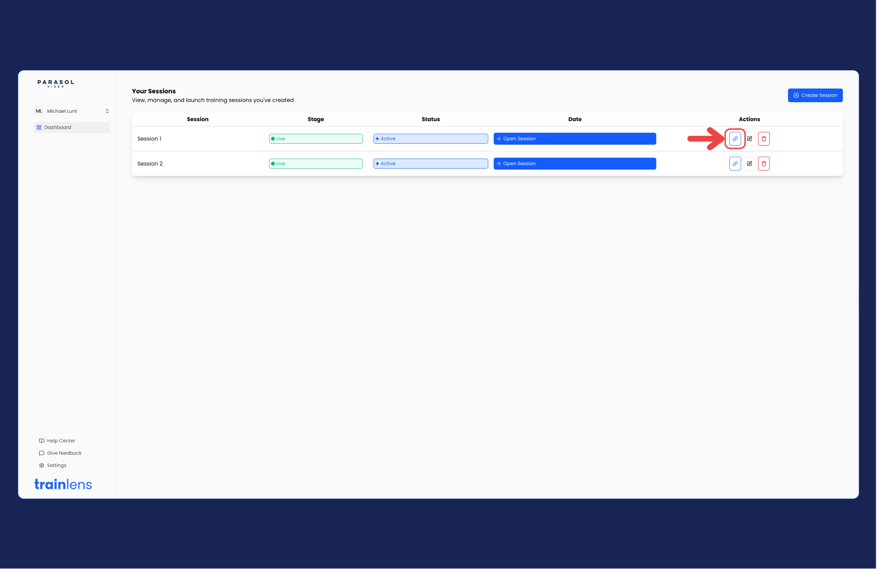 Copy Join Link button on the Train Lens trainer dashboard