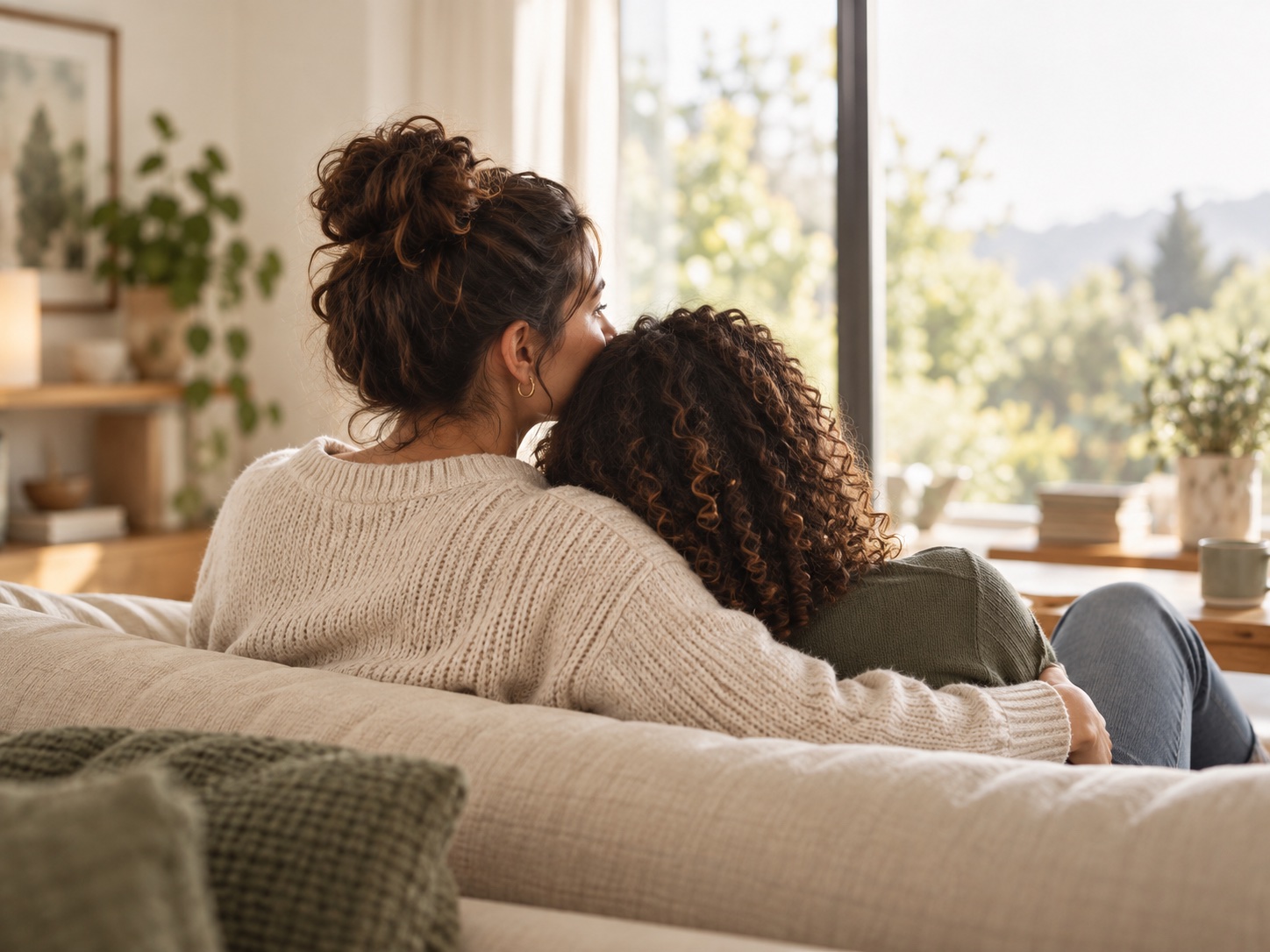Illustrative photograph of an intended-parent couple sitting together at home