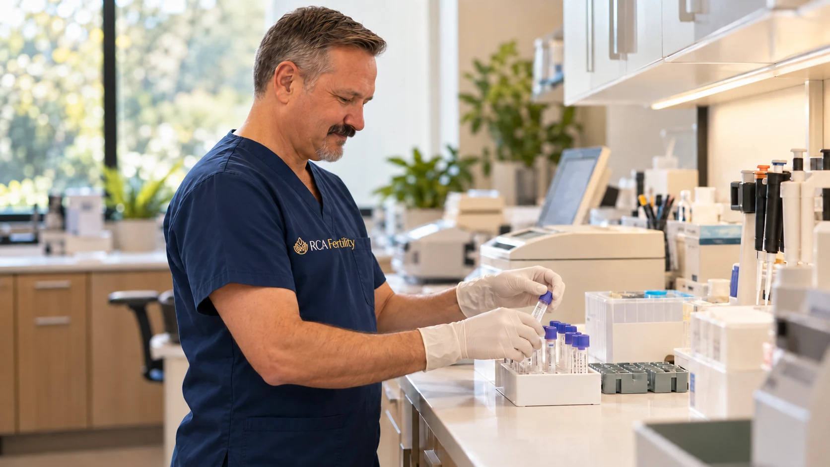 RCA laboratory scene with Dr. Levent handling sample tubes