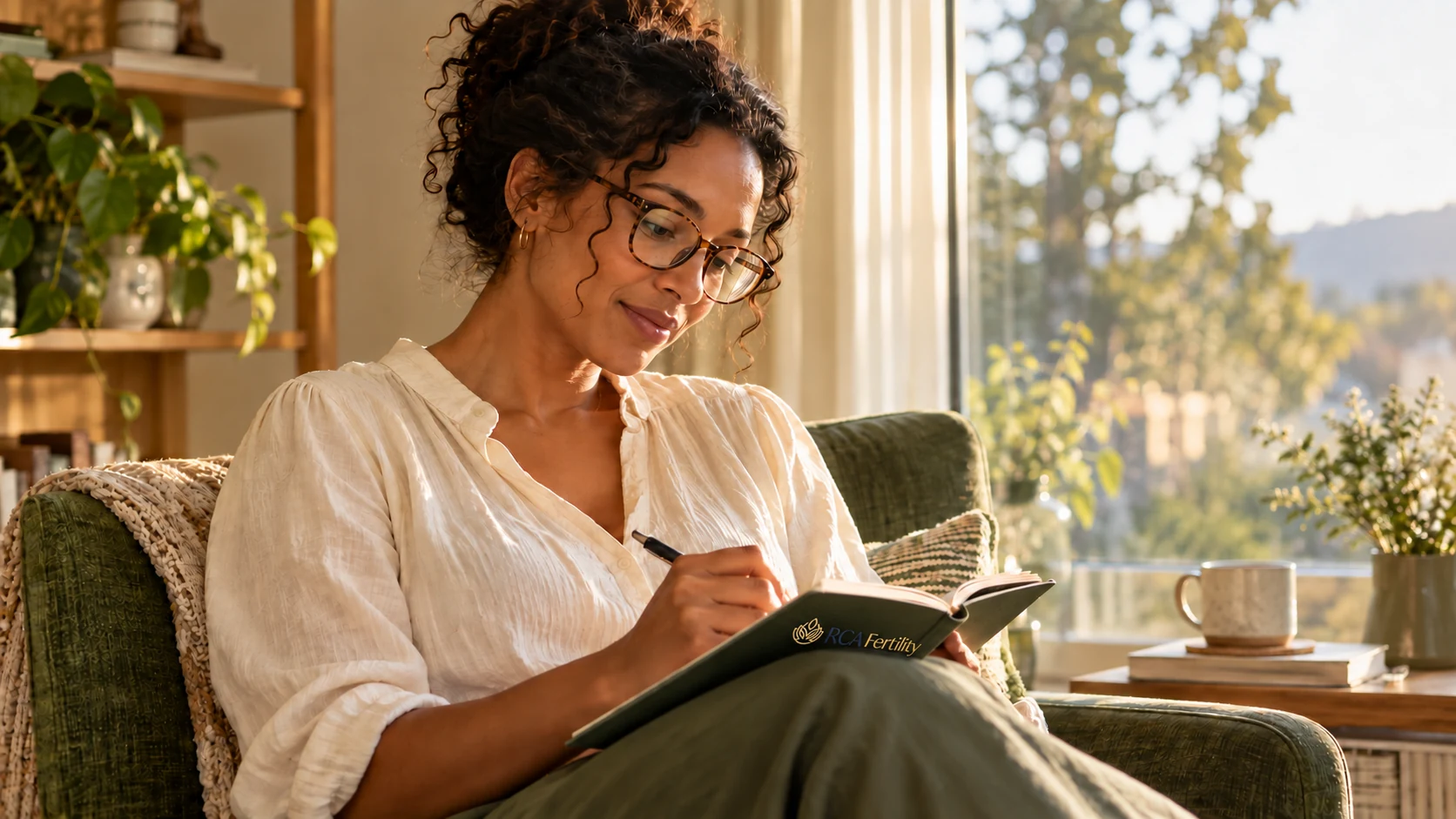 A woman writing in her journal