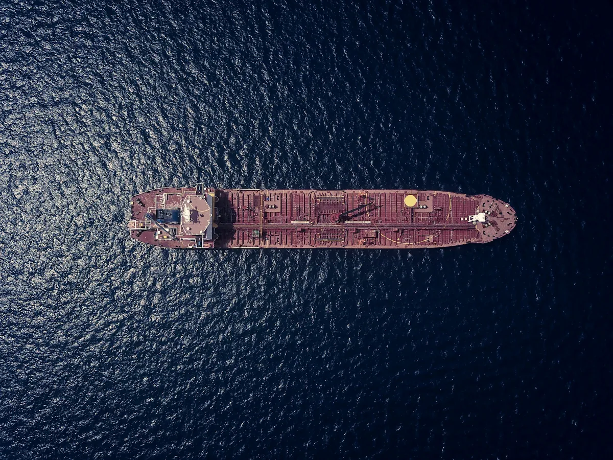 Aerial view of a tanker at sea