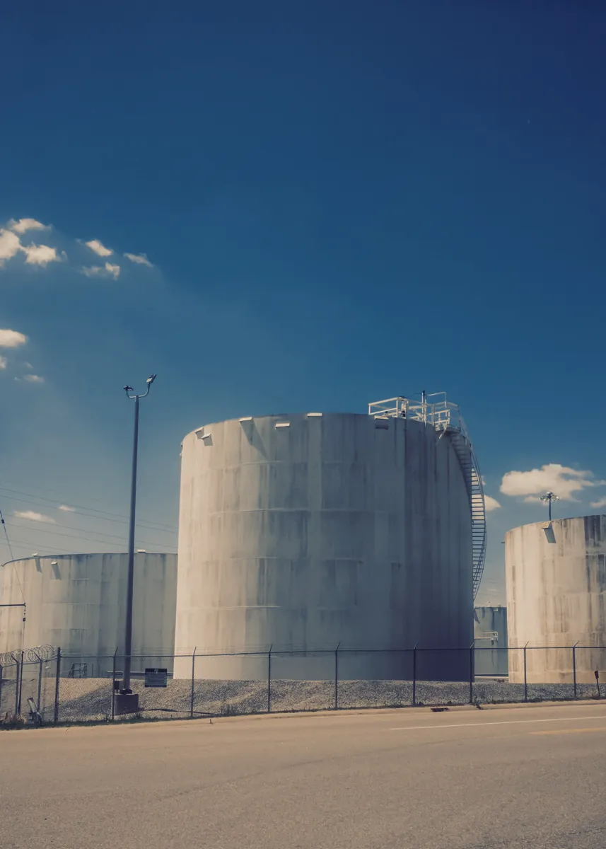 Crude oil storage tanks