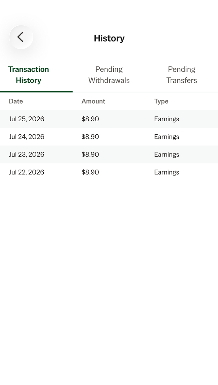 Blossom app showing daily earnings history