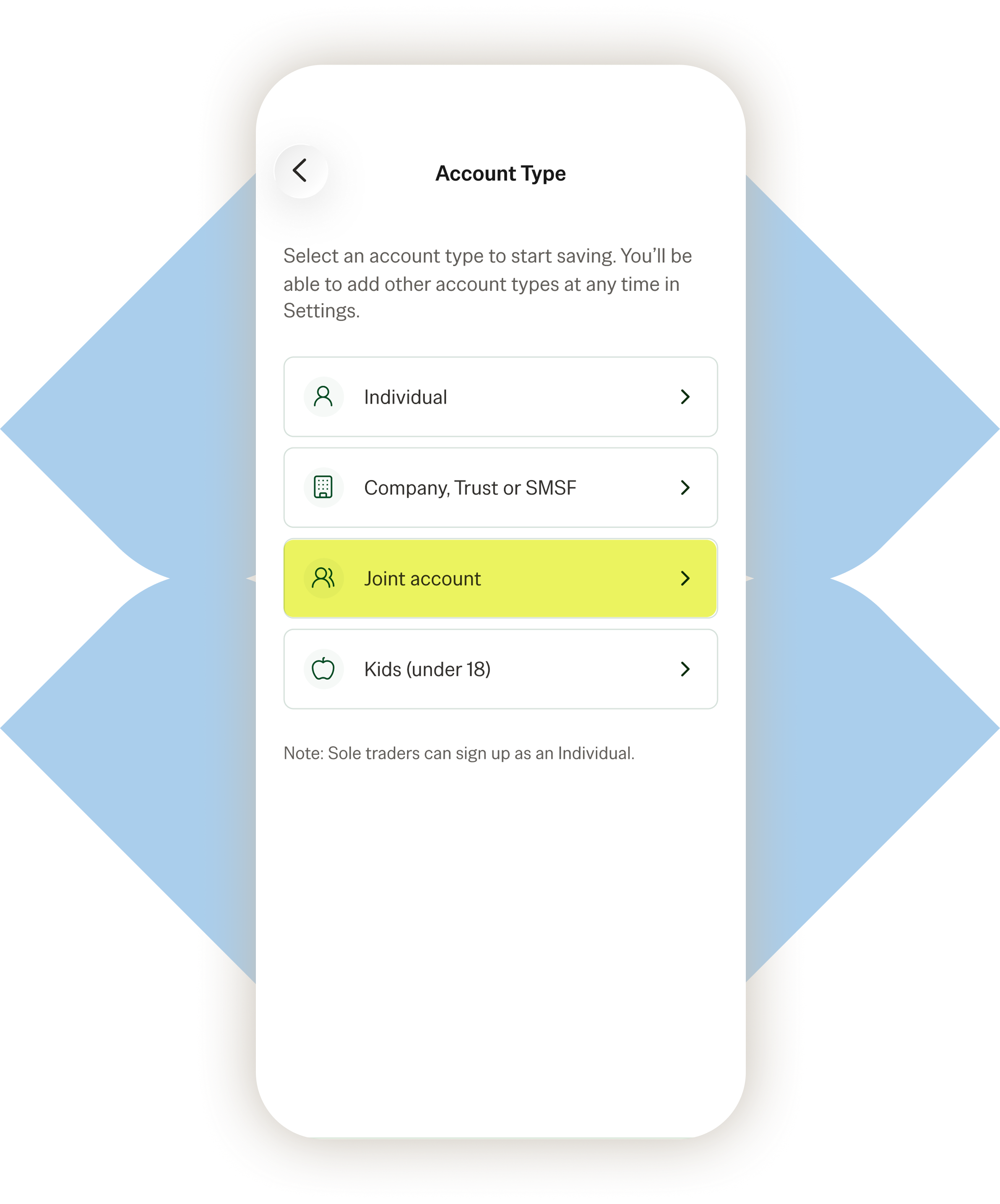 Blossom app account type screen