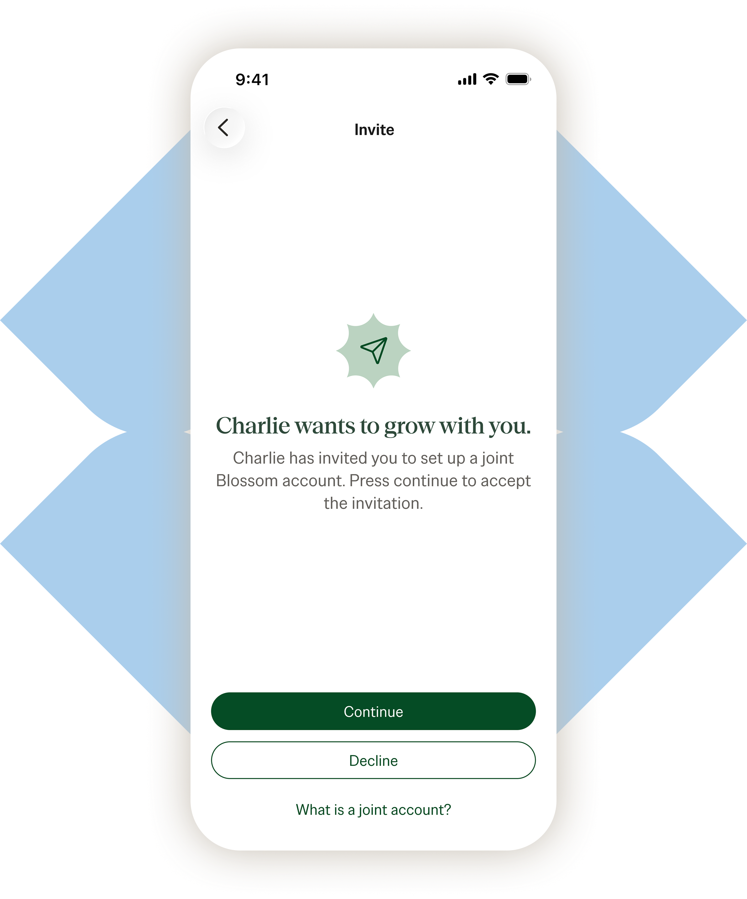 Blossom app account type screen