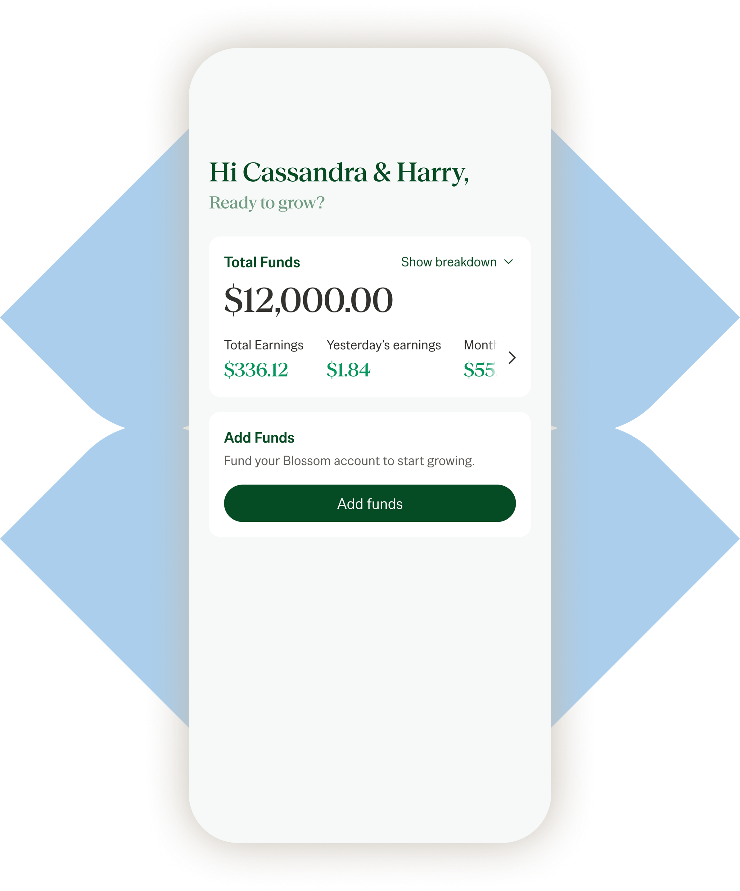 Blossom app account type screen