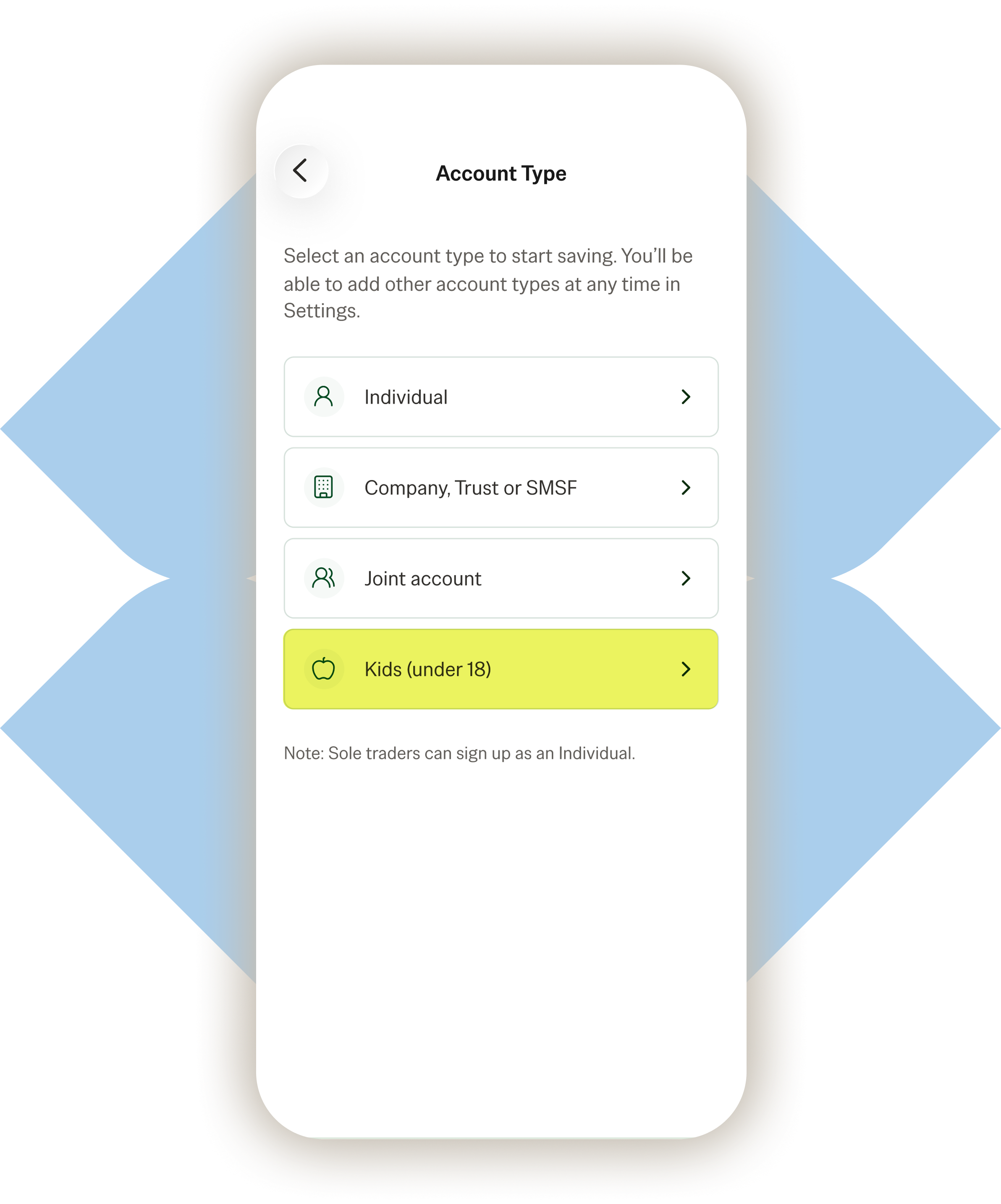 Blossom app account type screen