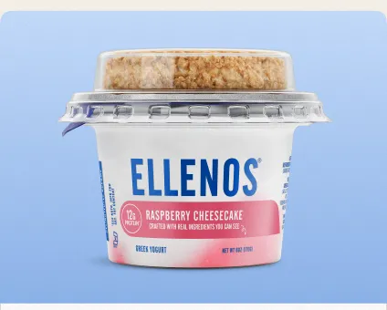 Photoreal 3D render of an Ellenos yogurt cup