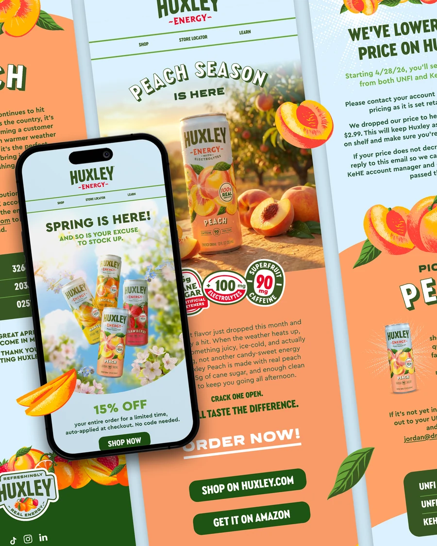 Huxley Energy Peach Season email campaign layouts
