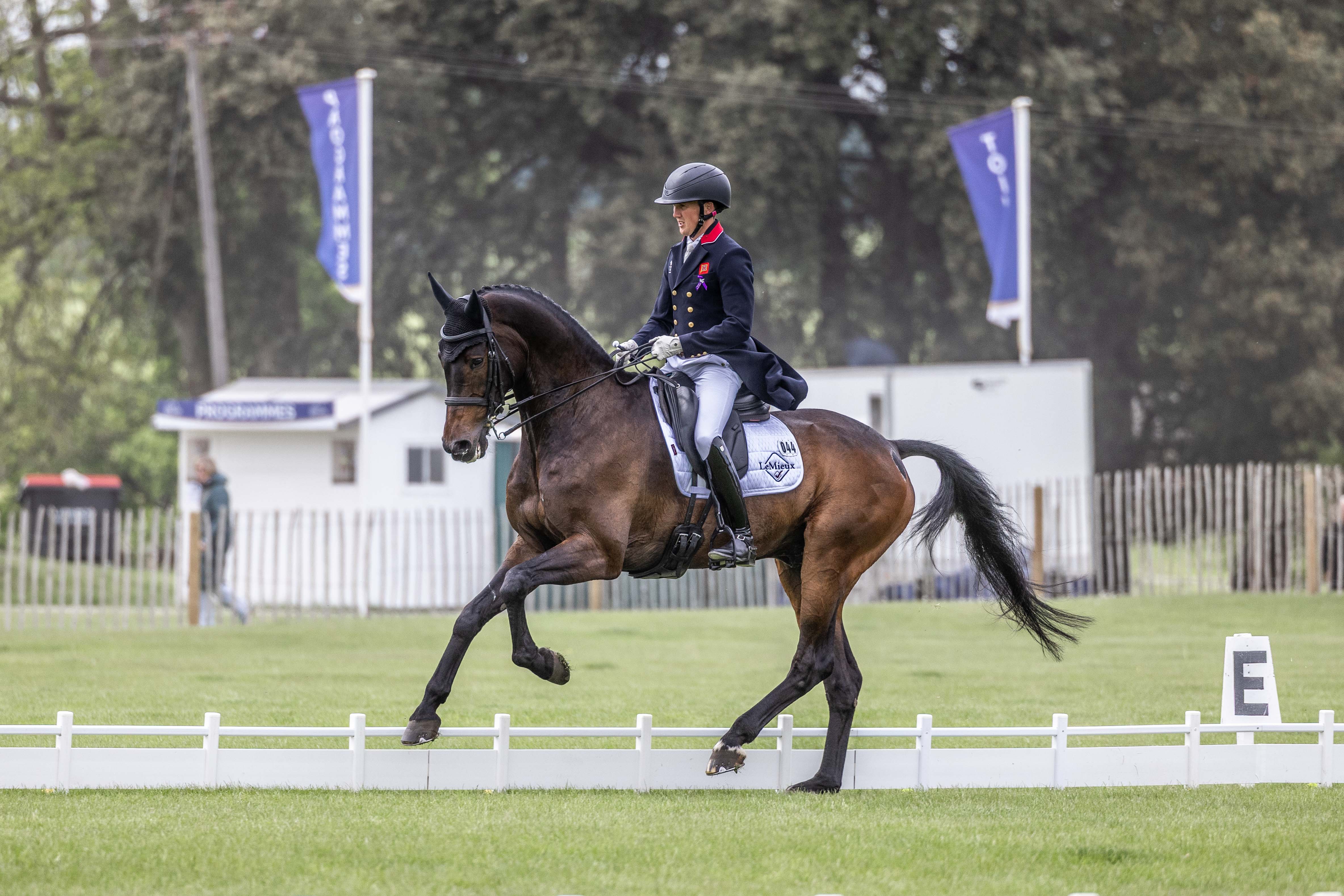 Eventing rider competing on horseback at an equestrian event