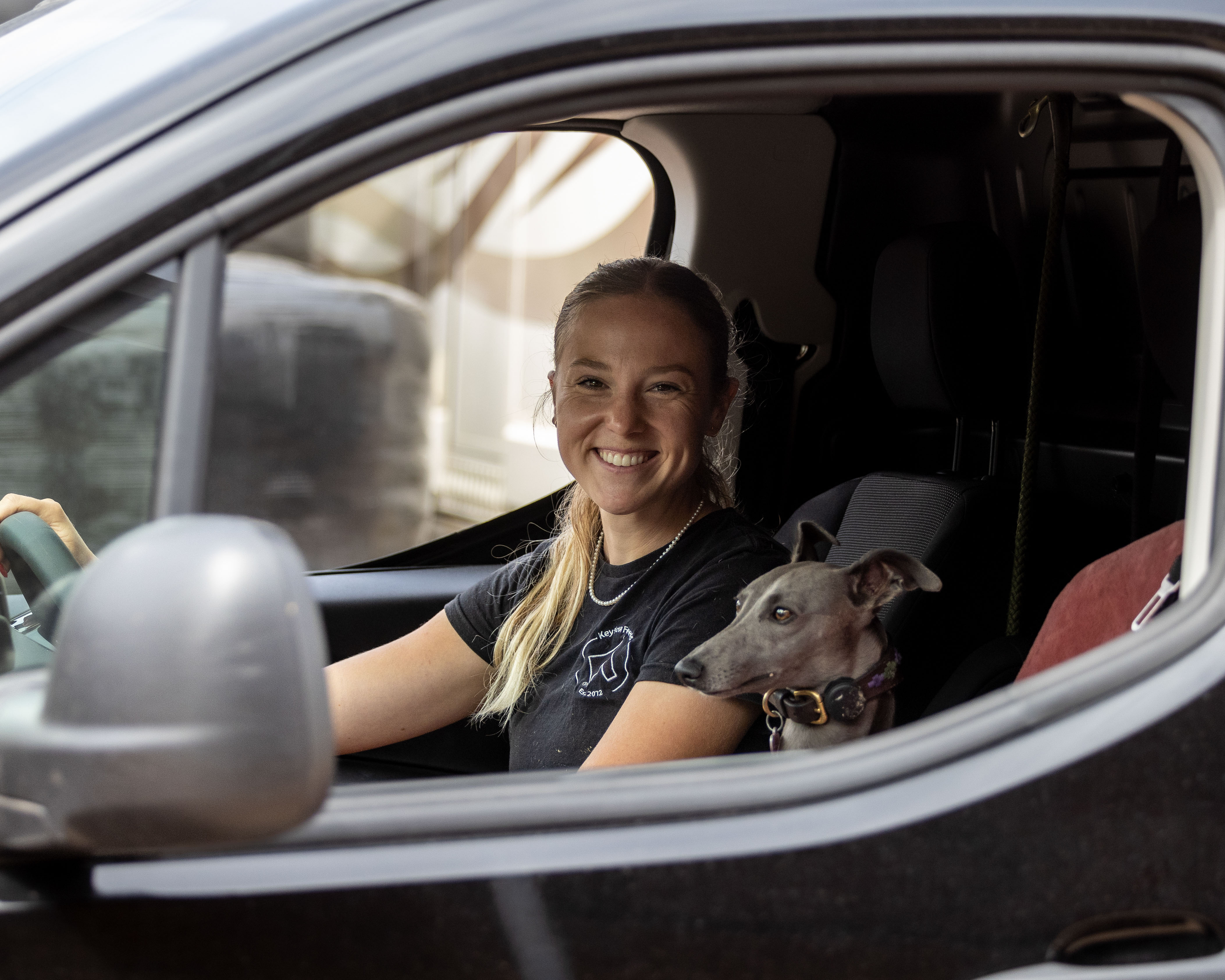 Equestrian feed representative in a car