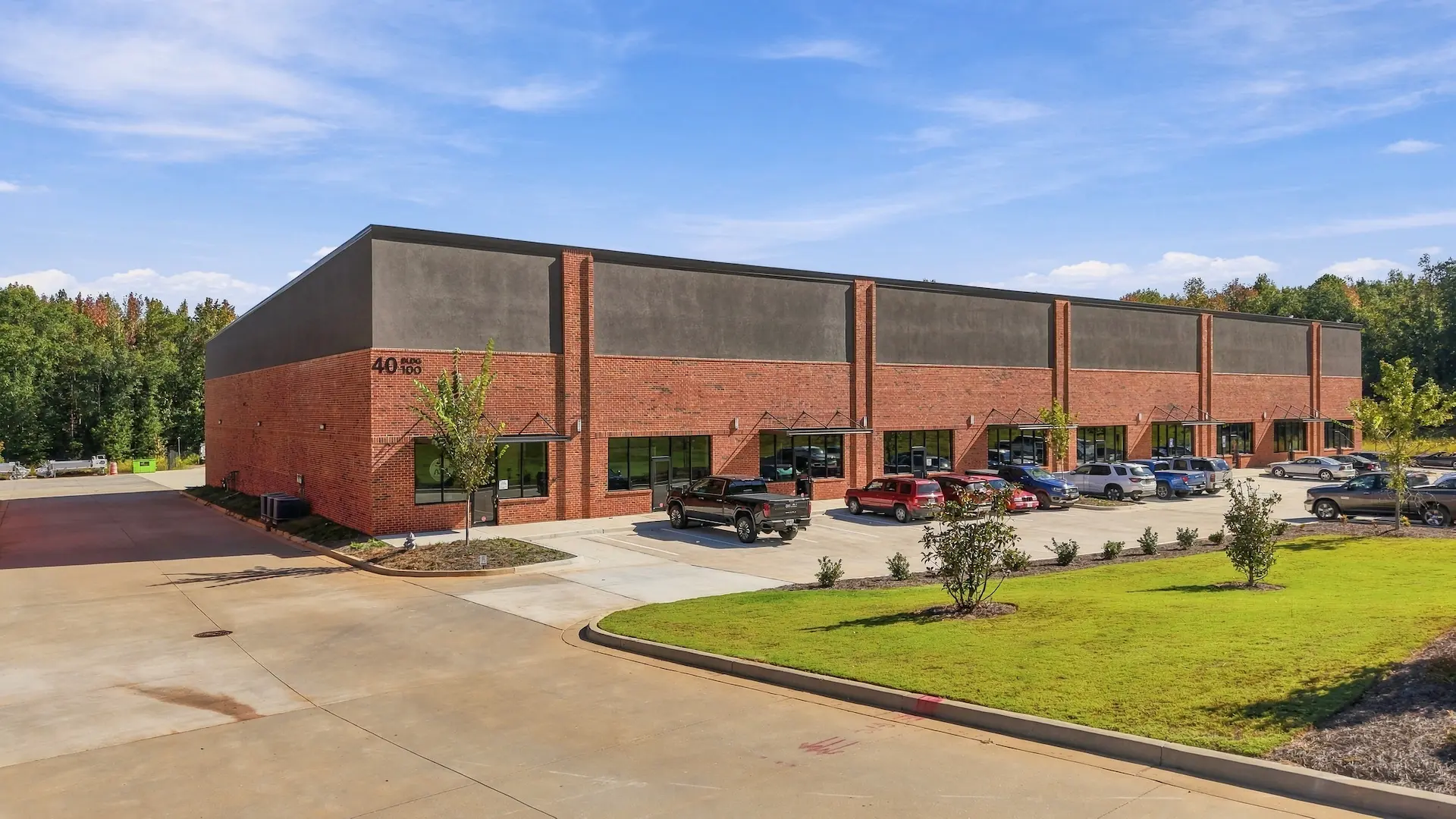 Exterior of the Aircraft Accessories International brick facility at 40 Ellen Sims Ct in Newnan, Georgia
