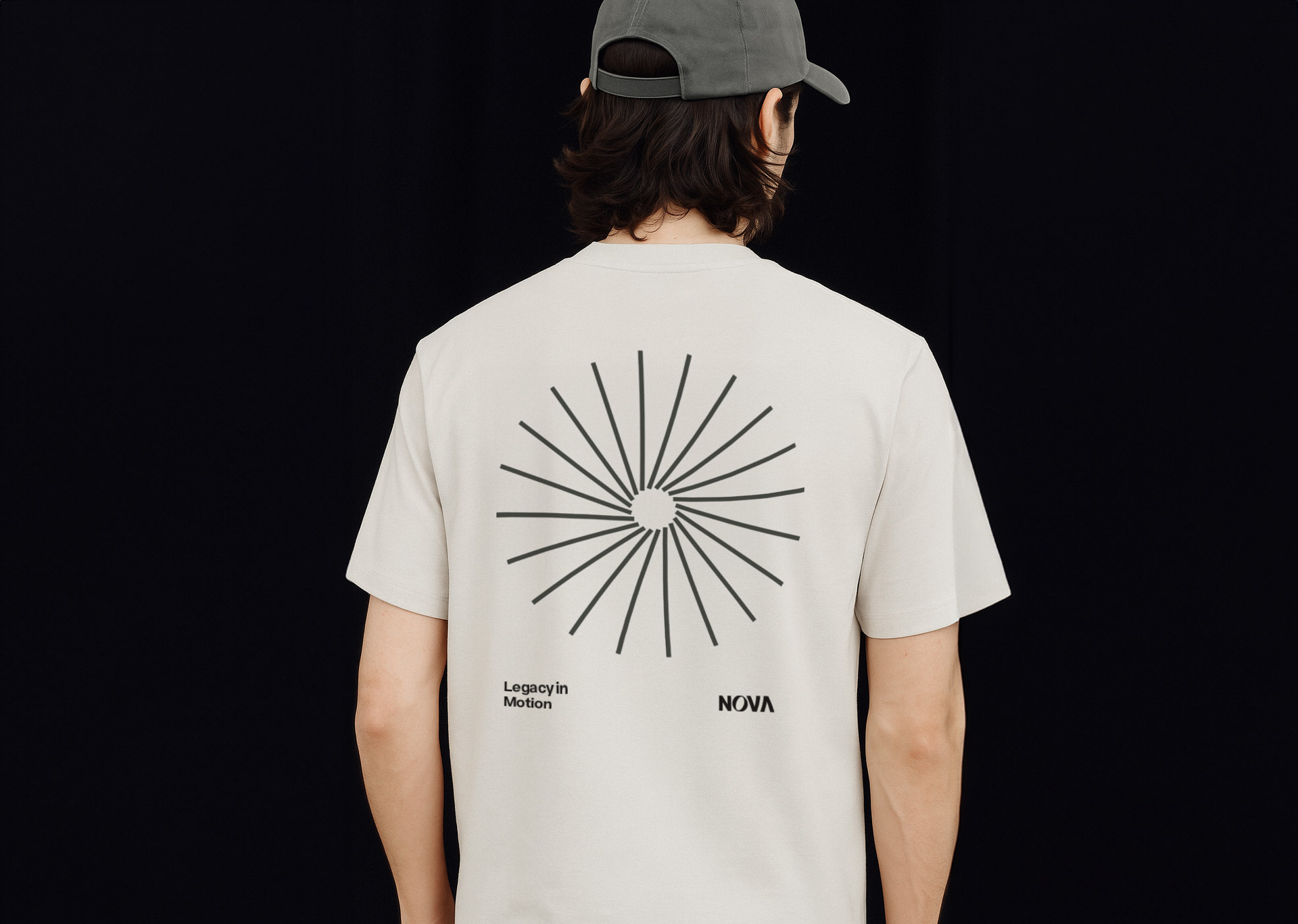 Nova — T-shirt with the sunburst mark printed on the back