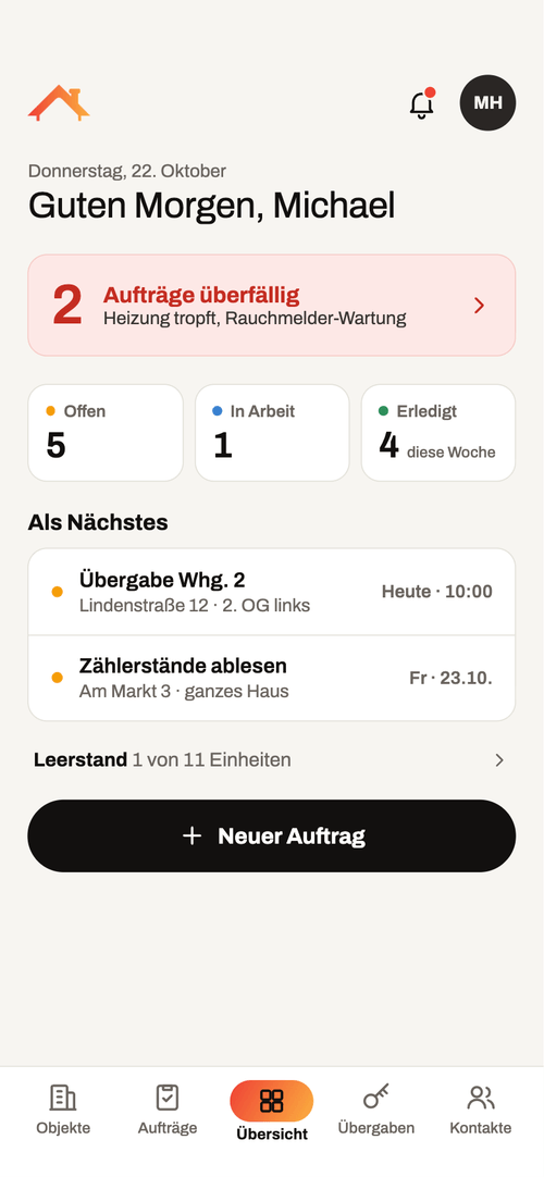 Vorschau des Startbildschirms der MietbaseGo-App