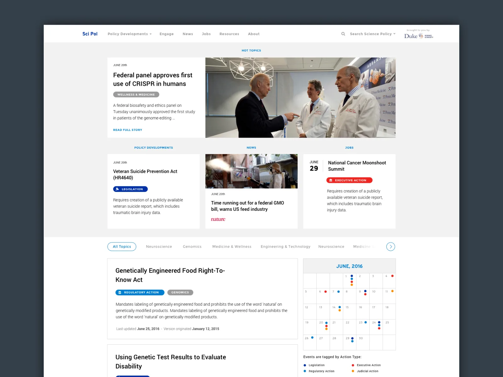 Duke science policy website homepage