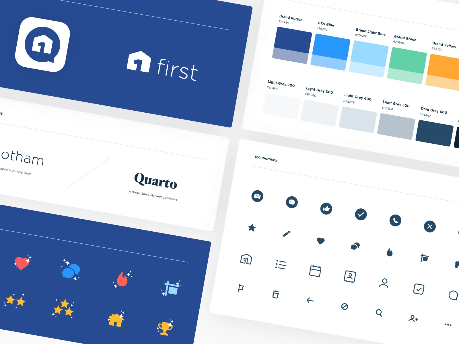 First brand colors, typography, icons, and design system