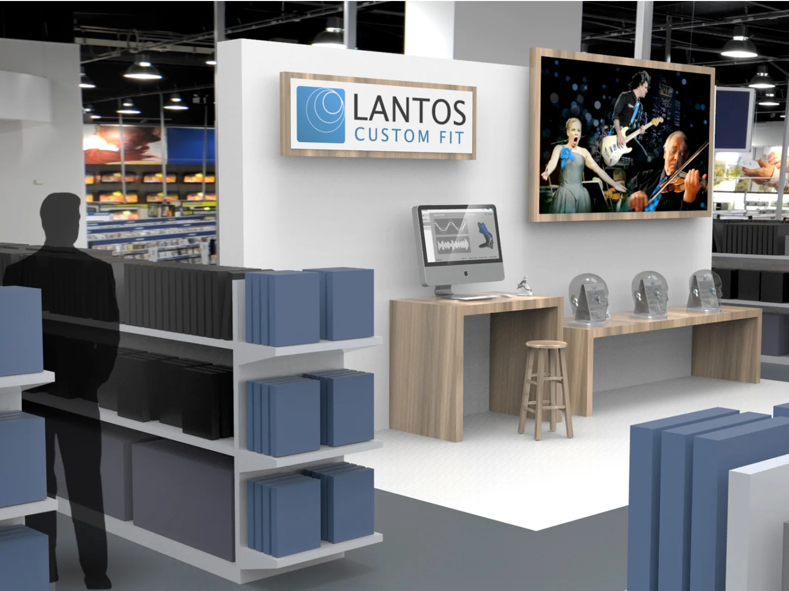 Lantos exhibition booth with product display areas