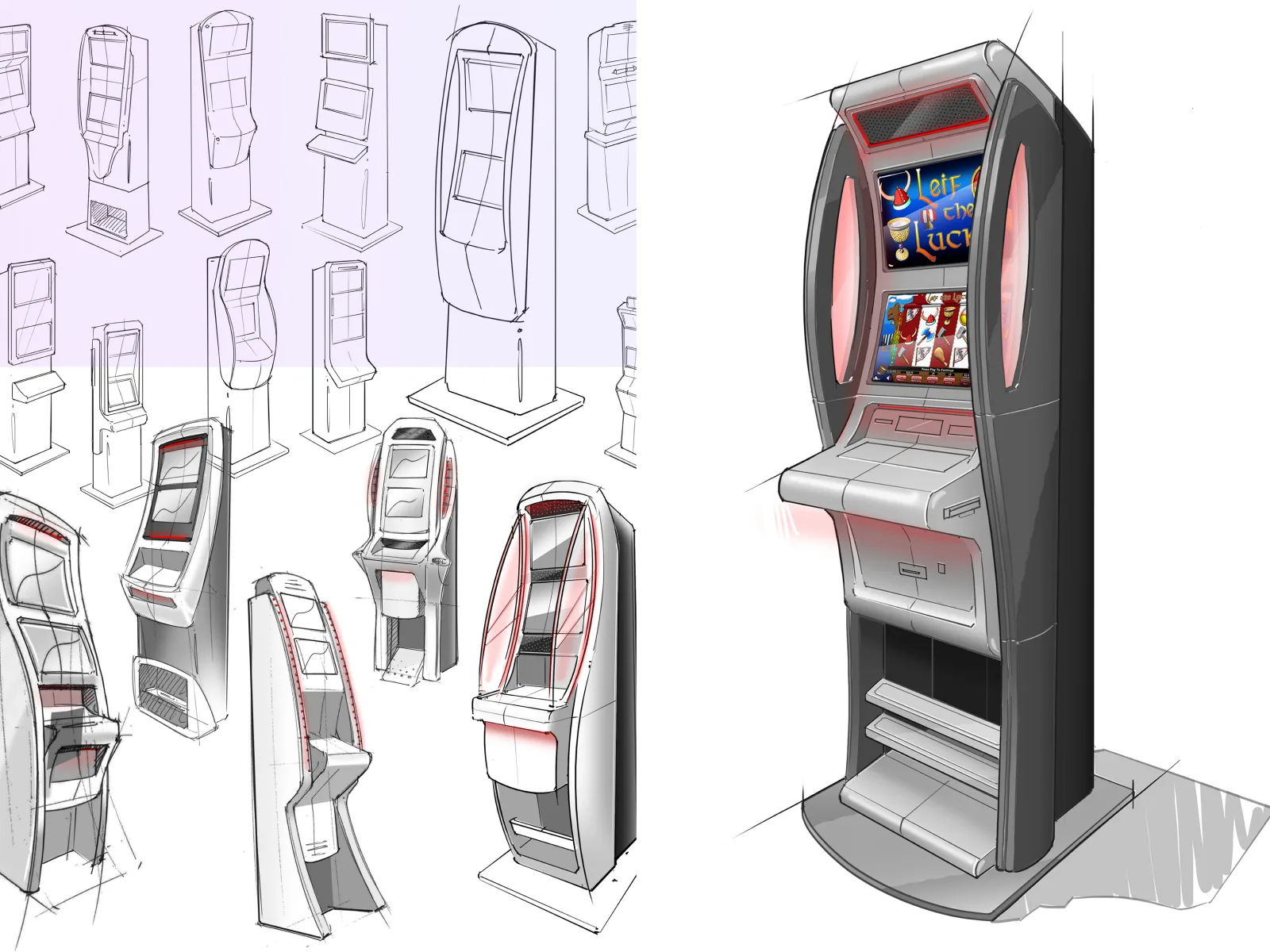 Video lottery terminal concept with development sketches