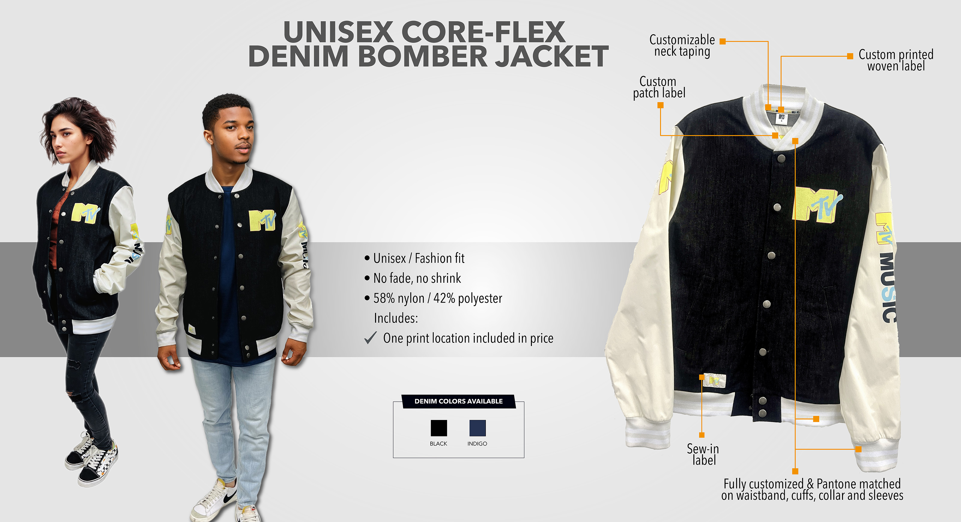 Core-Flex Denim Bomber Jacket