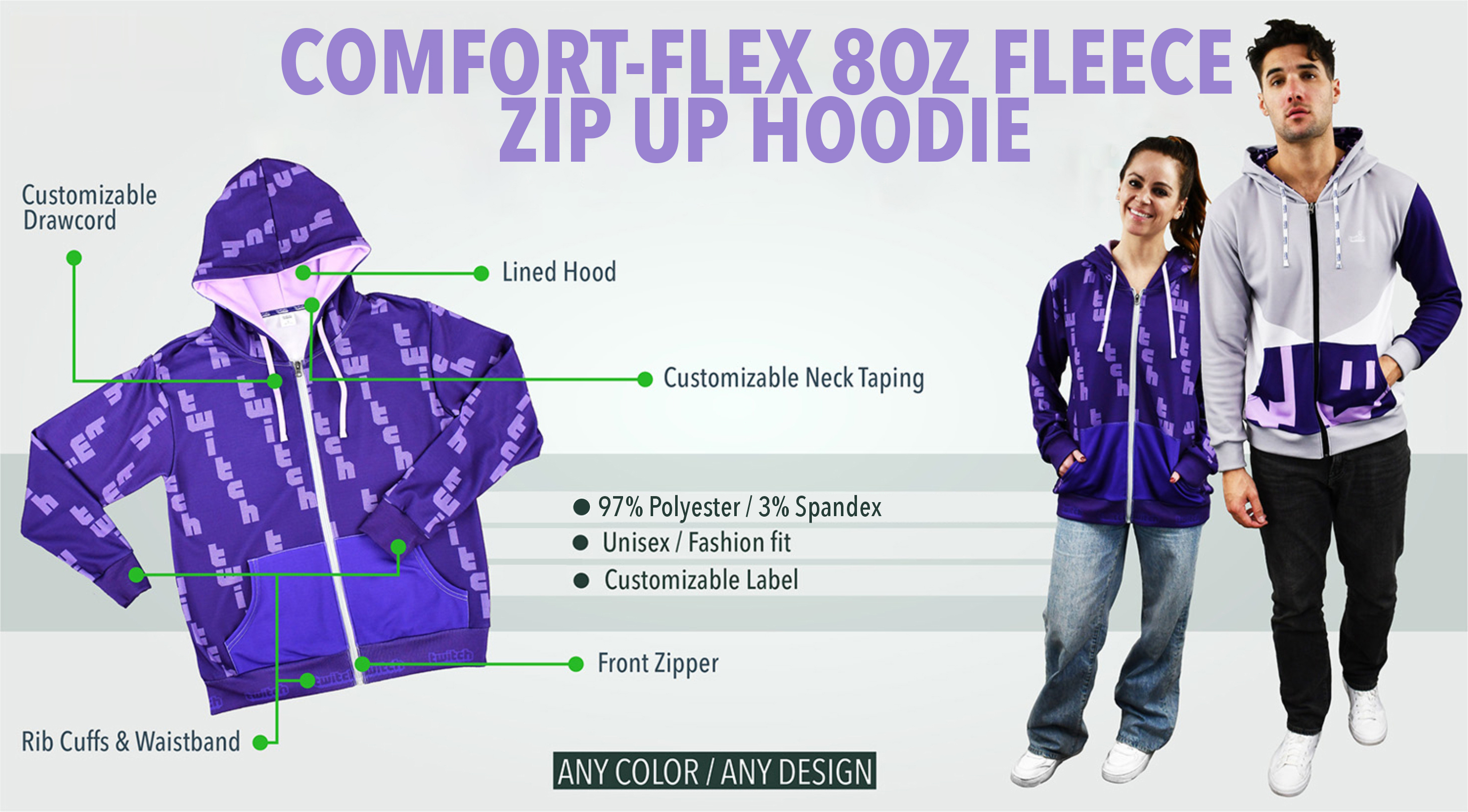 Comfort-Flex 8oz Fleece Zip Up Hoodie