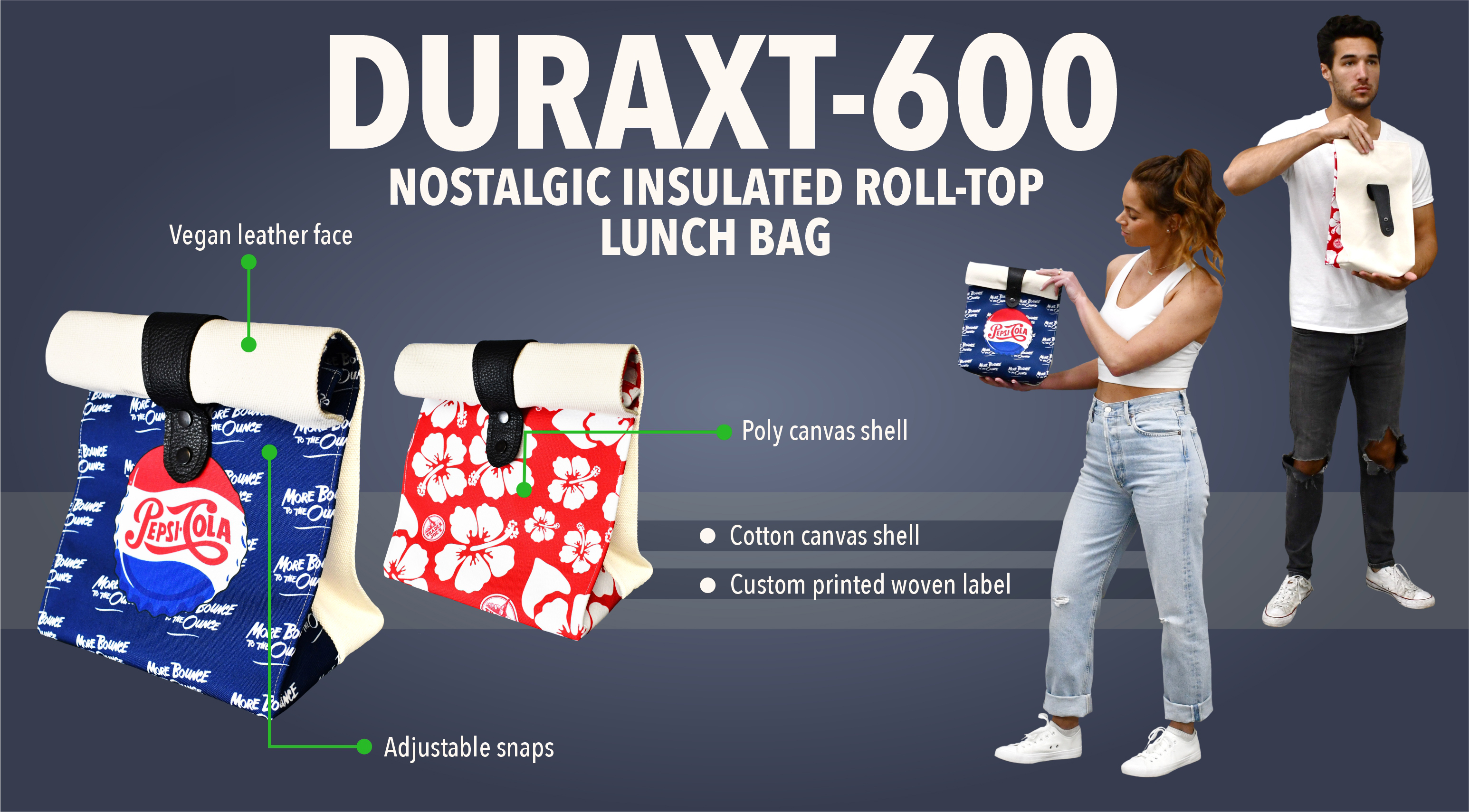 DuraXT-600 Nostalgic Insulated Roll-Top Lunch Bag