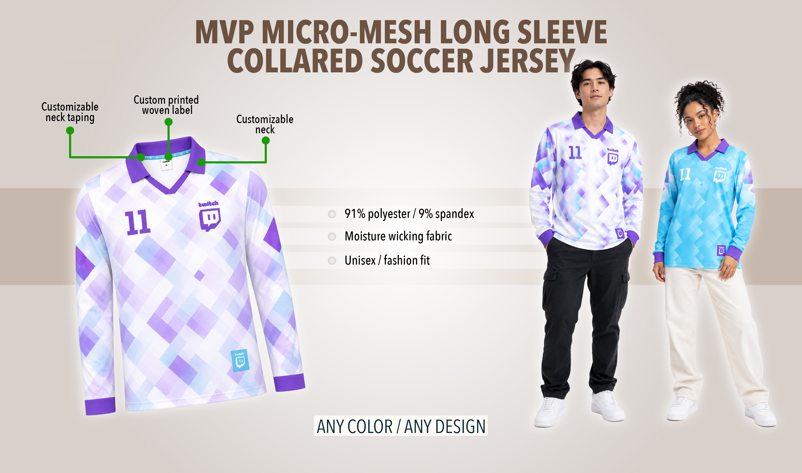 MVP Micro-Mesh Long Sleeve Collared Soccer Jersey