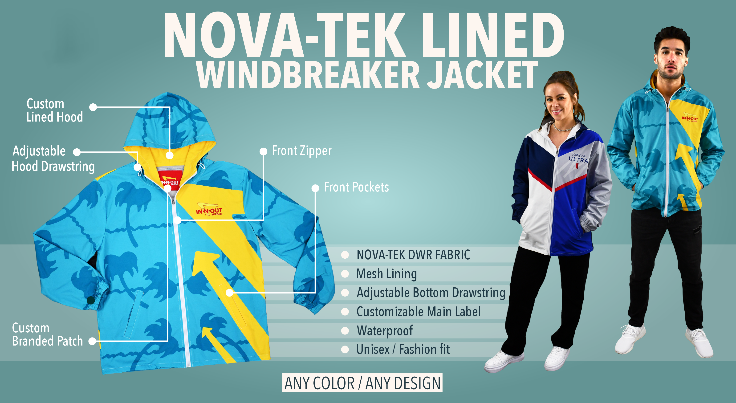 Nova-Tek Lined Hooded Windbreaker Jacket