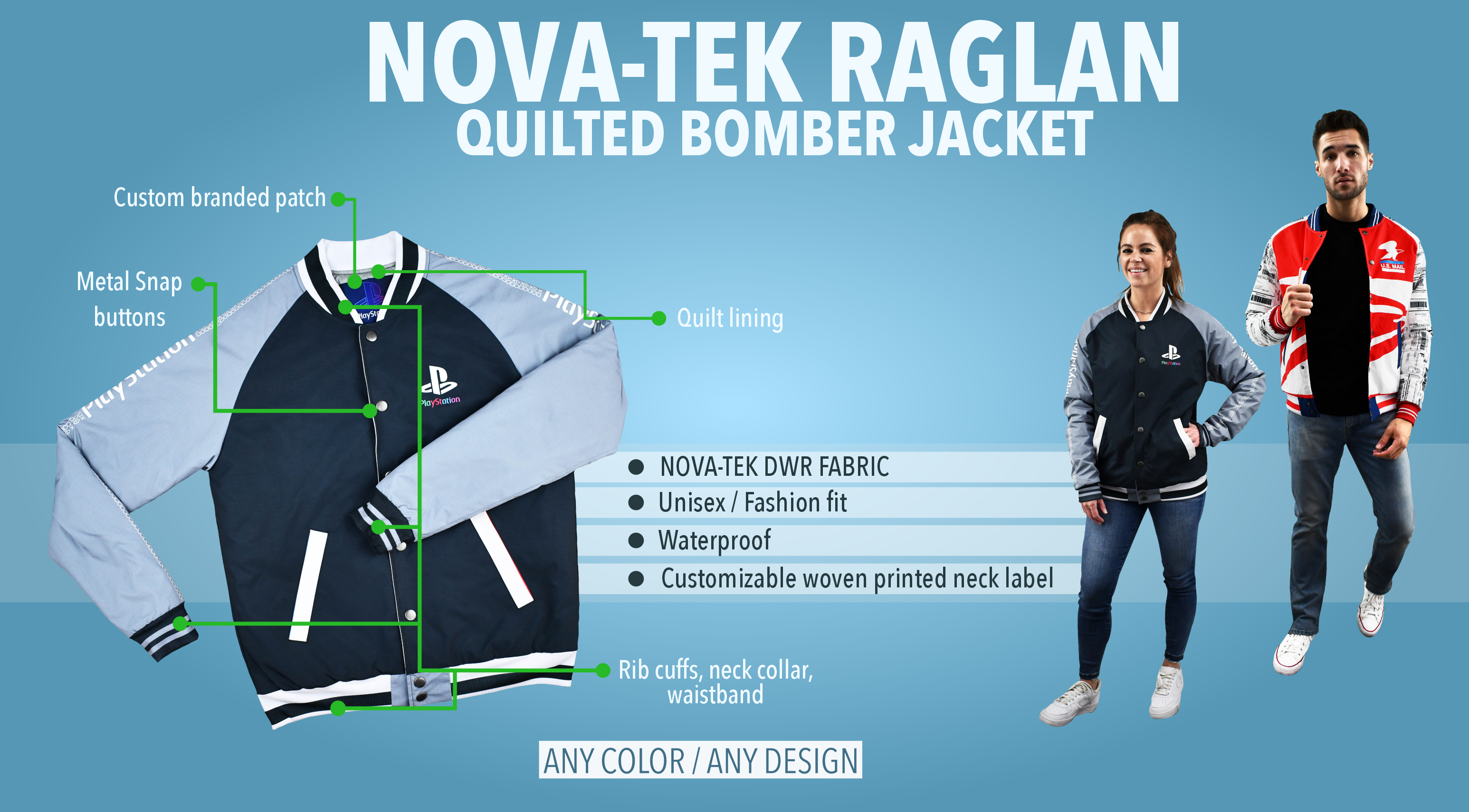 Nova-tek Raglan Quilted Bomber Jacket