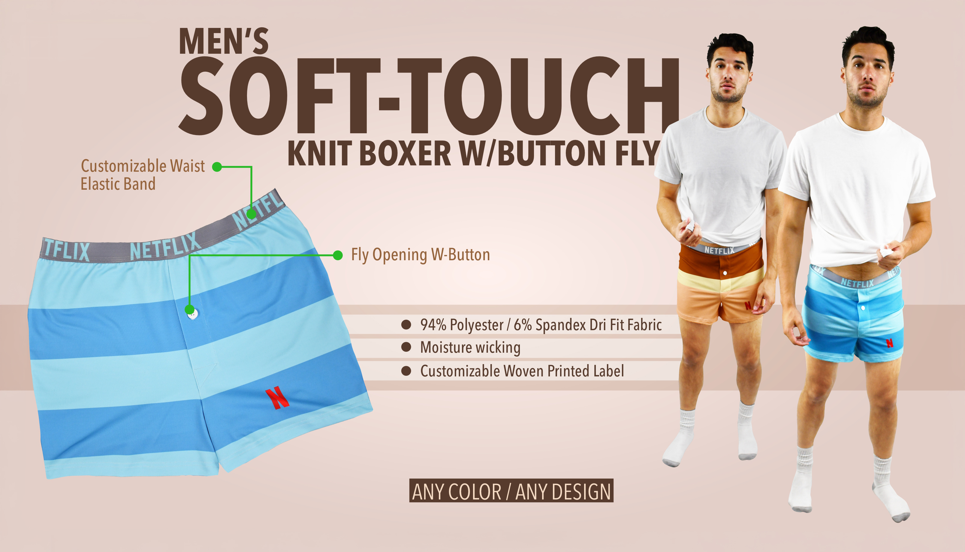 Soft-Touch Knit Boxer W/Button Fly