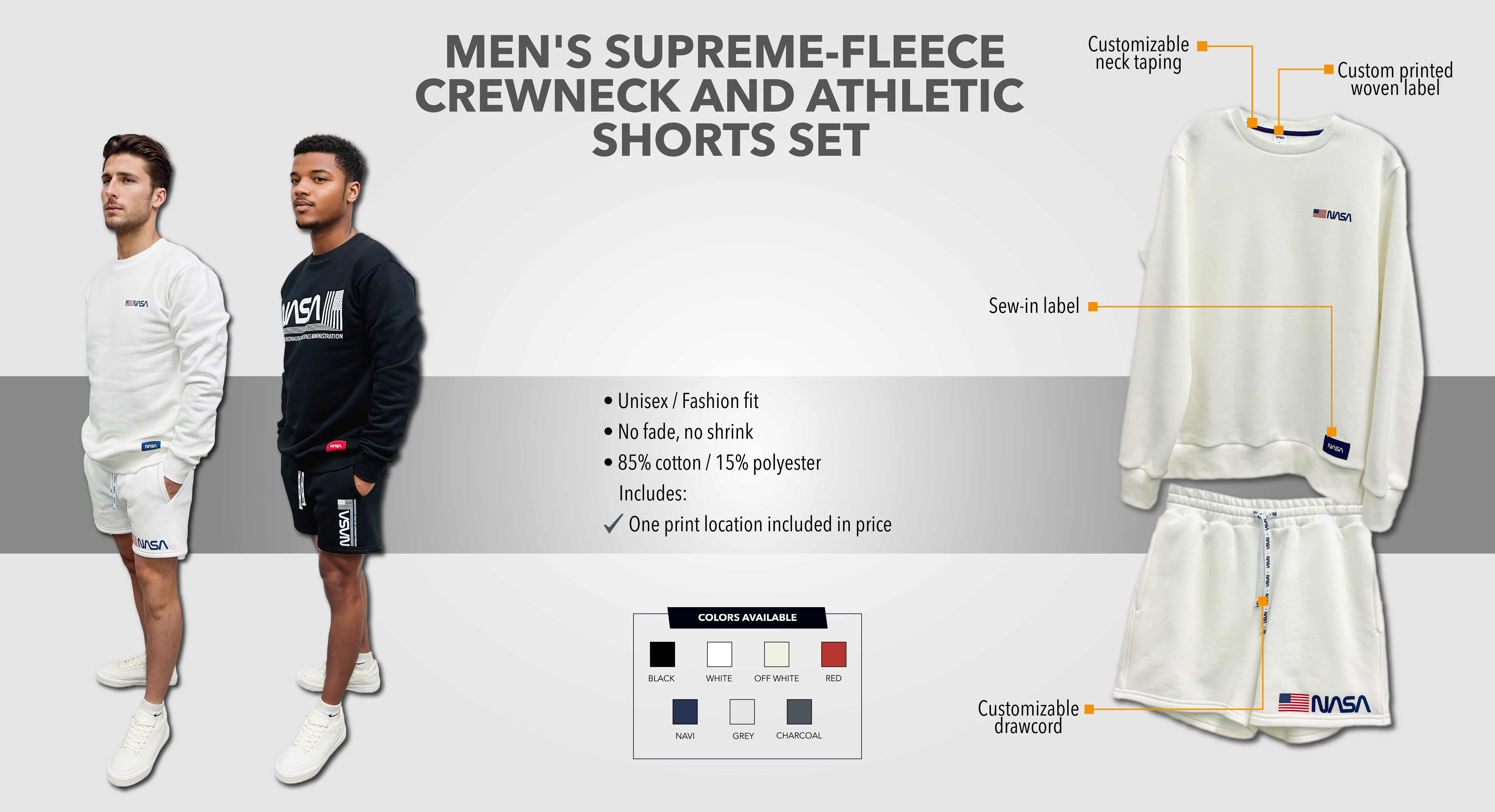 Supreme-Fleece Men's Crewneck and Athletic Shorts Set
