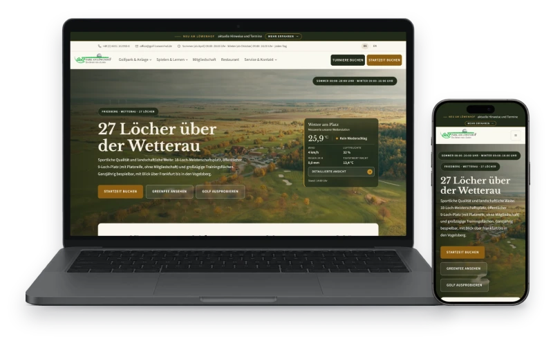 Website von Golf Löwenhof auf Laptop und Handy