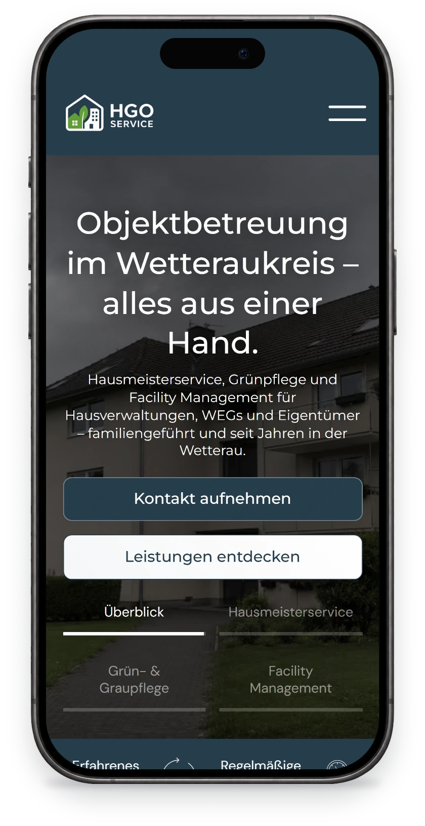 Website von HGO Facilityservice auf dem Handy