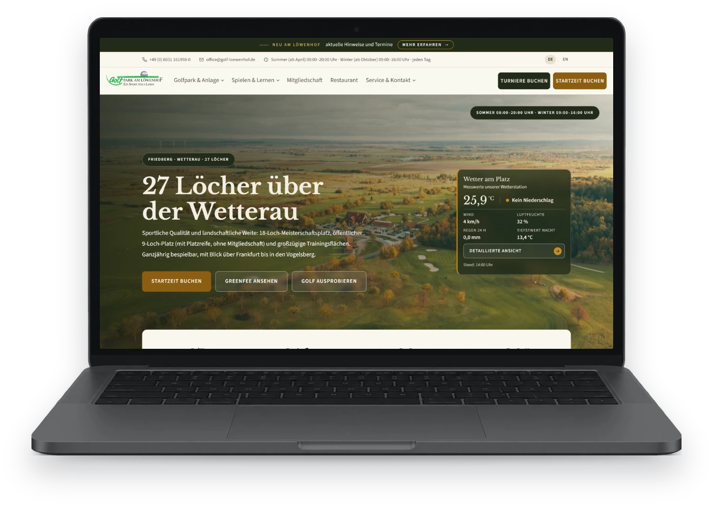 Website von Golf Löwenhof auf dem Laptop
