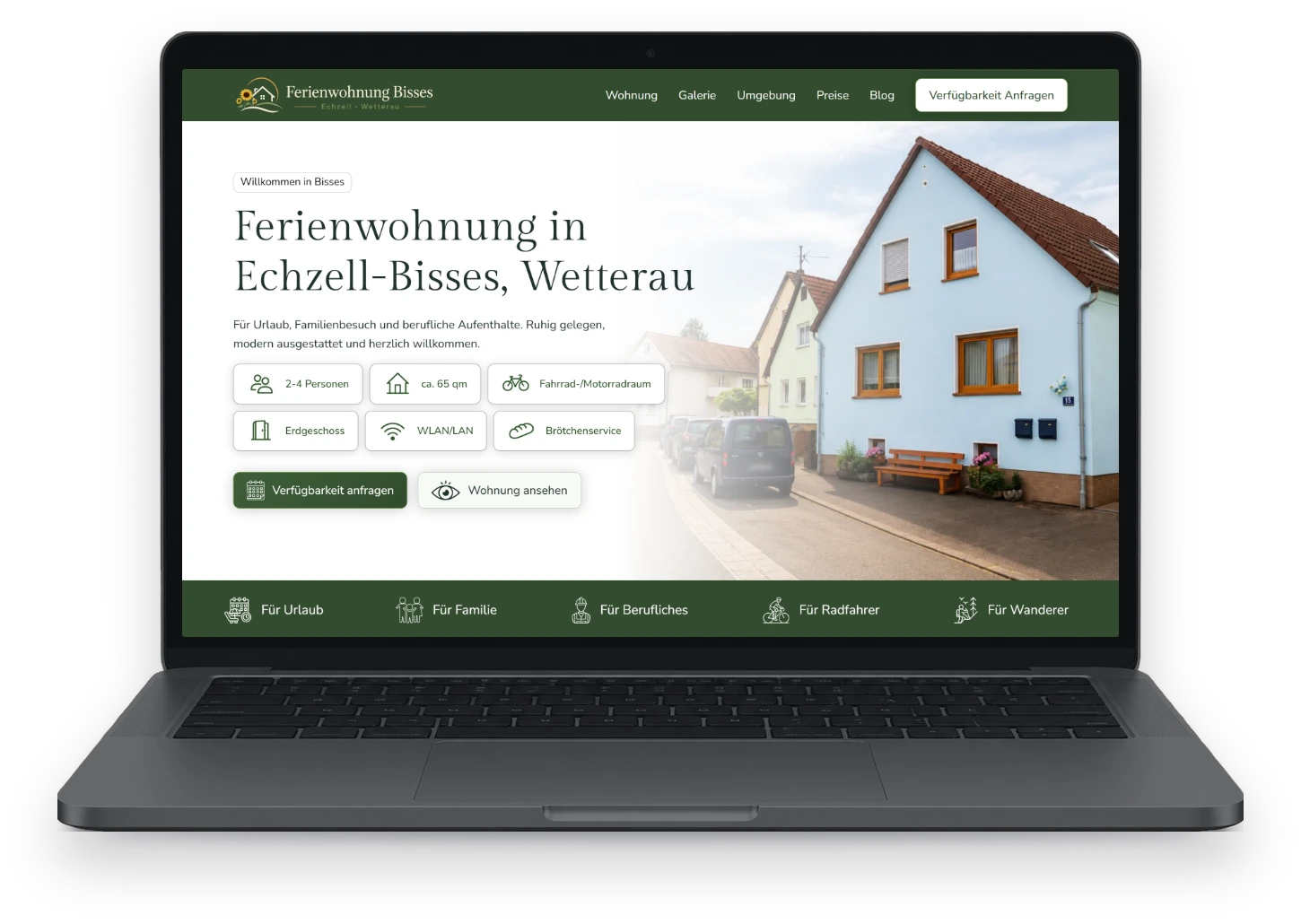 Website von Ferienwohnung in der Wetterau auf dem Laptop